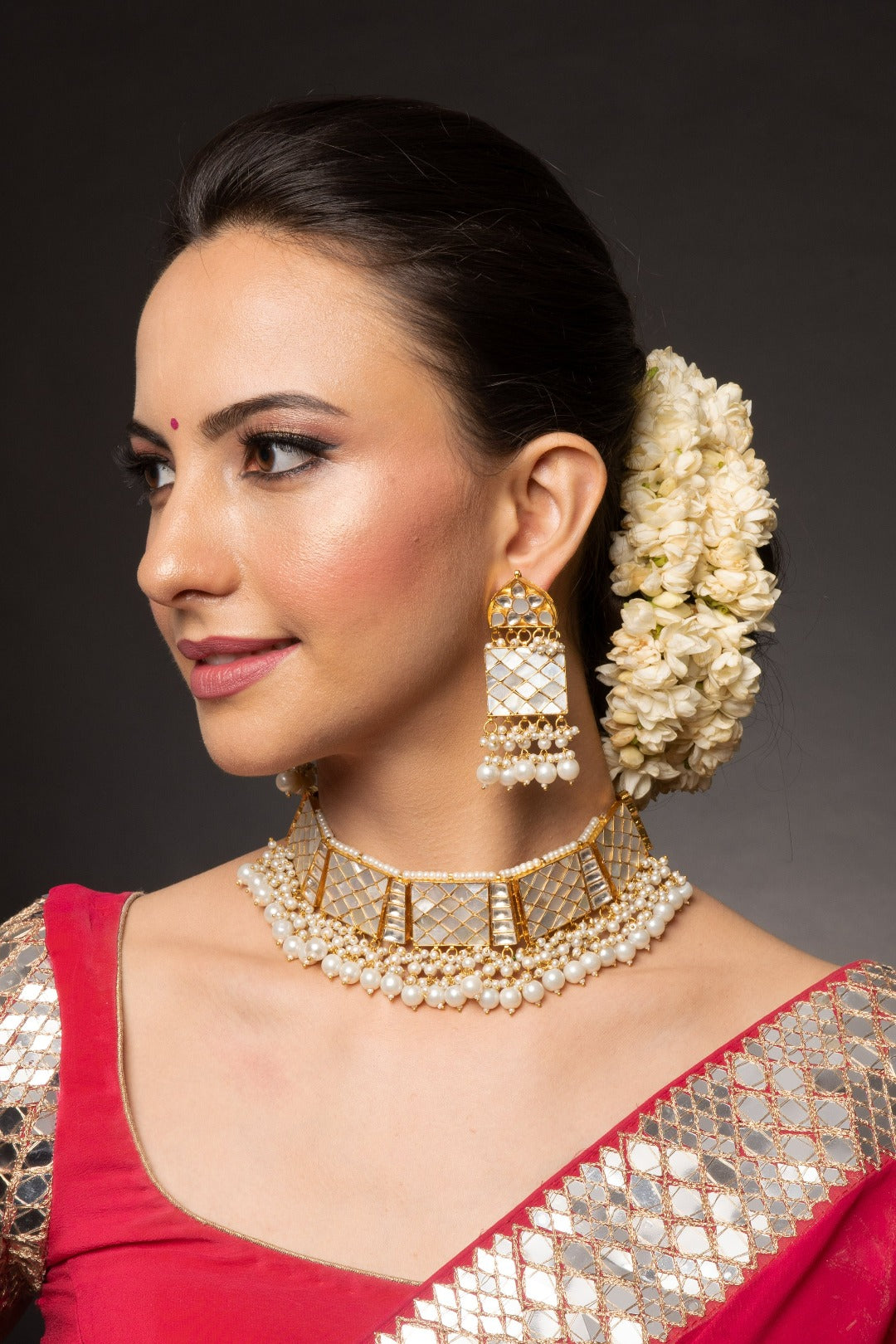 Aalaya White Mother of Pearls Choker Set with Earrings - QUEENS JEWELS