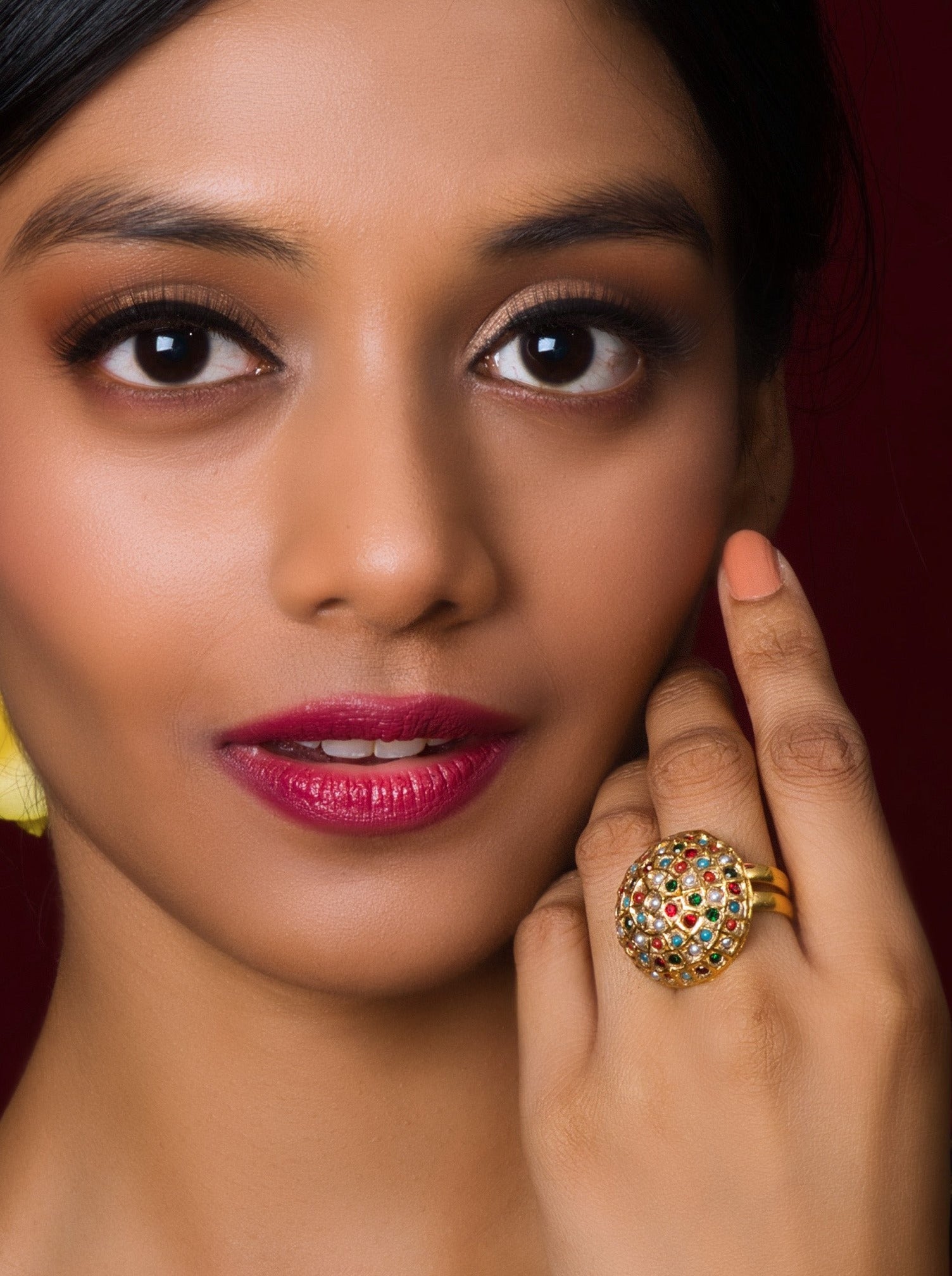 Royal Navratan Pearl Round Adjustable Ring: Timeless elegance for any occasion.