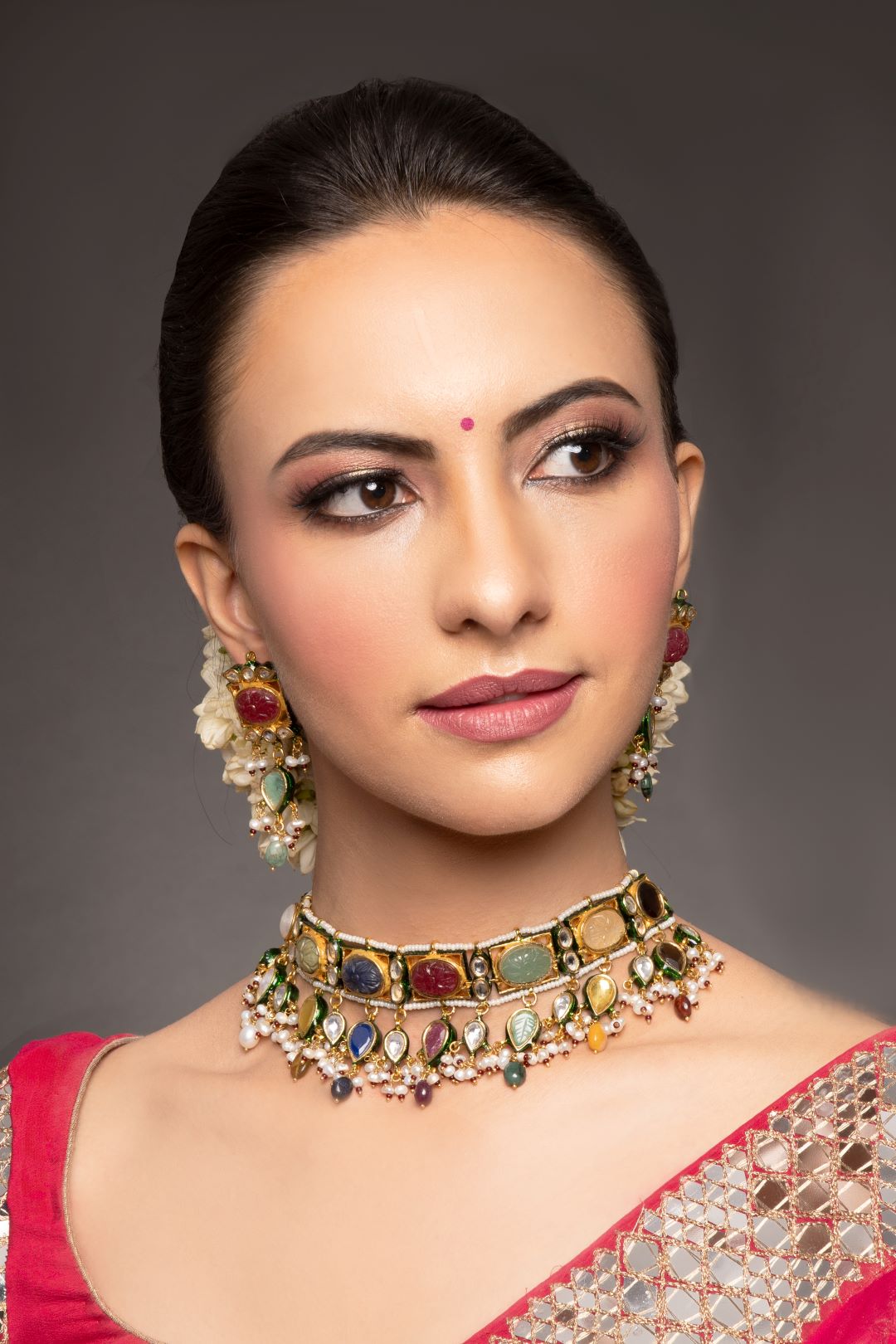 Saisha Navratan Kundan Choker Set with Earrings - QUEENS JEWELS