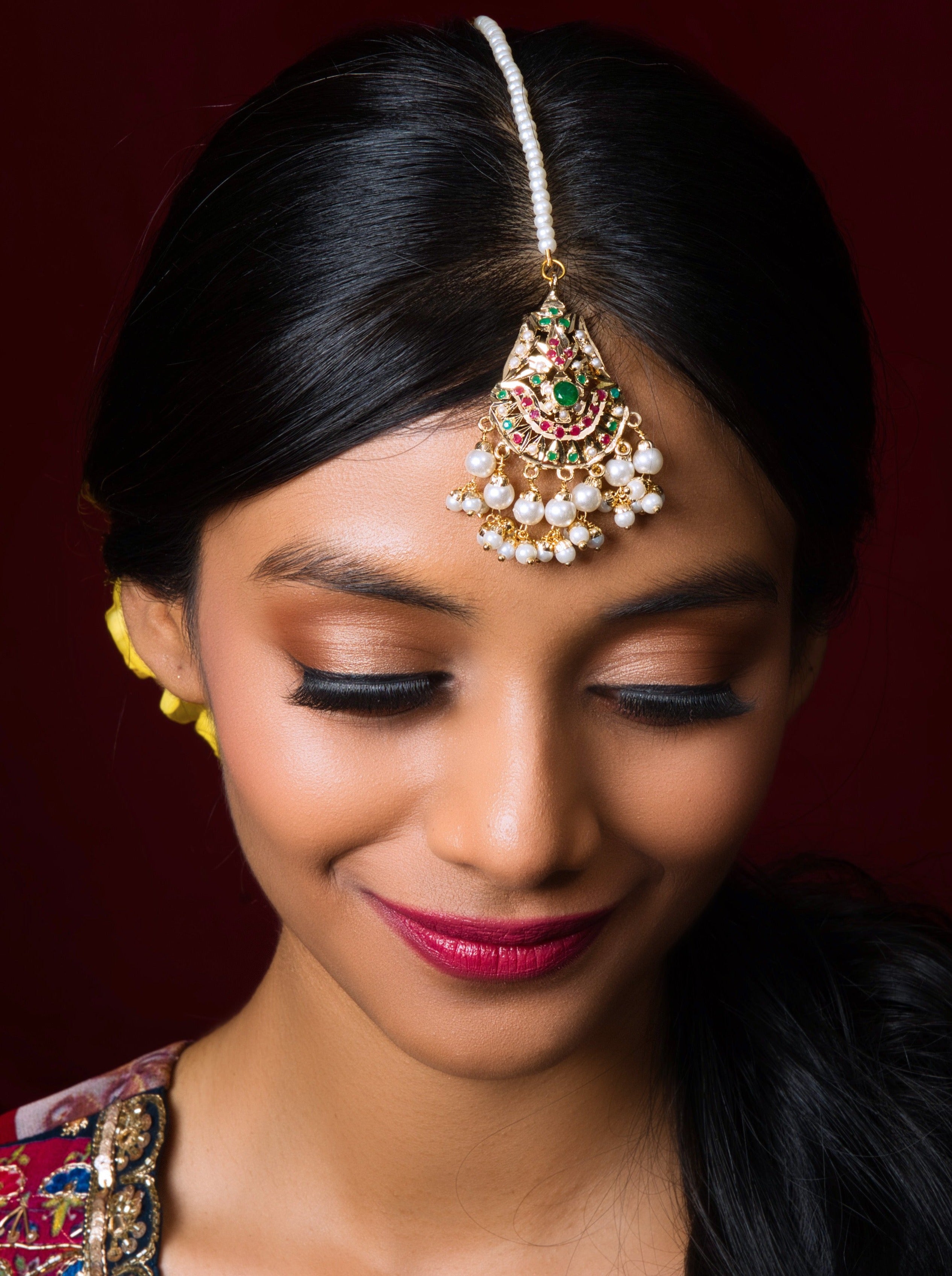 Opulent Multicolored Pearl Jadau Maangtikka - QUEENS JEWELS