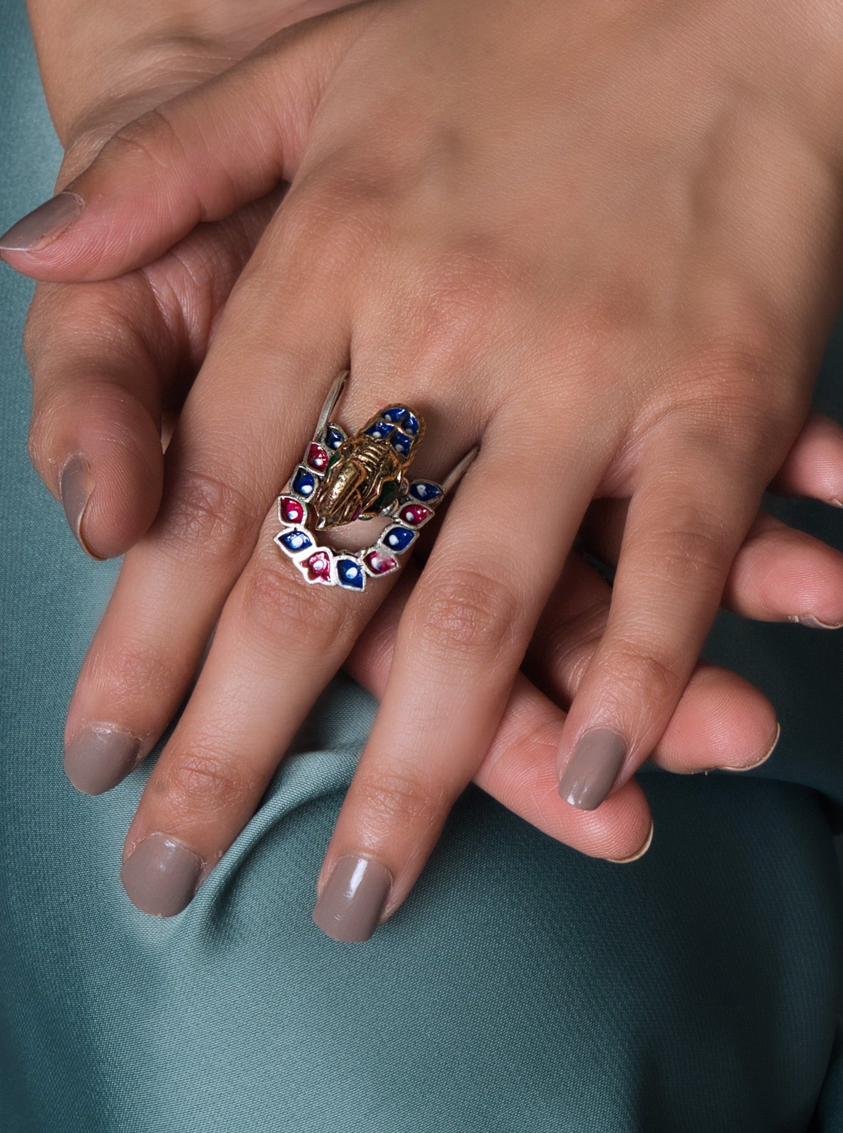 Peacock Motif Oxidised Ring - QUEENS JEWELS