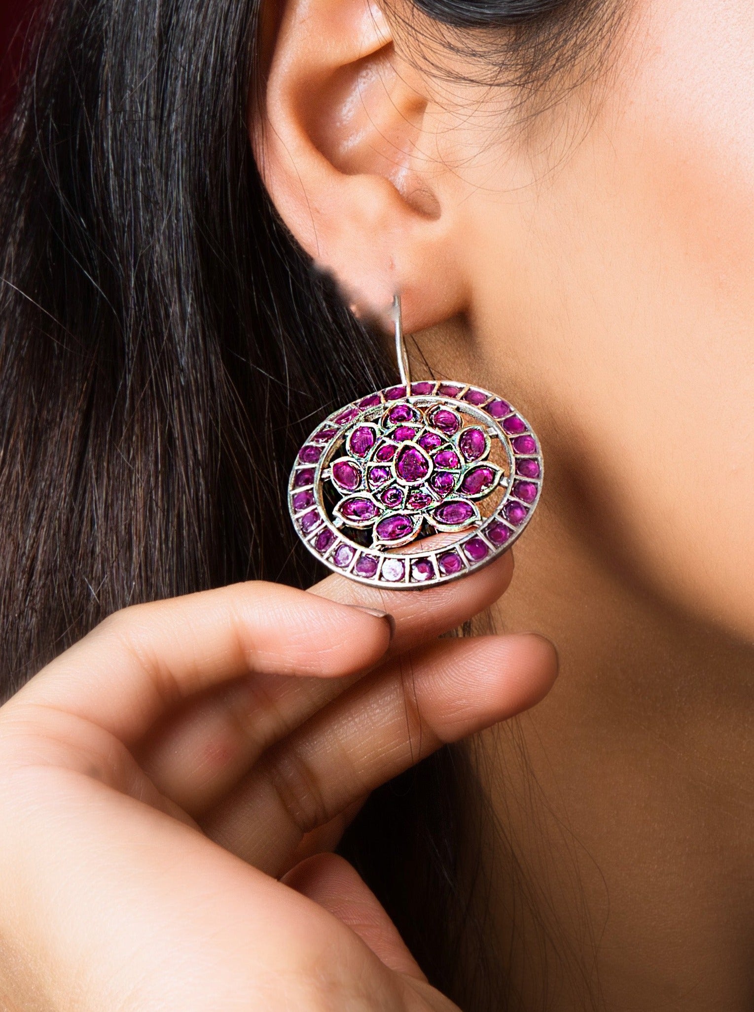 Stylish Pink Oxidized Earrings: Elevate your style with trendy pink accents and unique design.