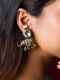 Kundan Elephant Dypón Earrings: Bold, innovative design inspired by architectural elements