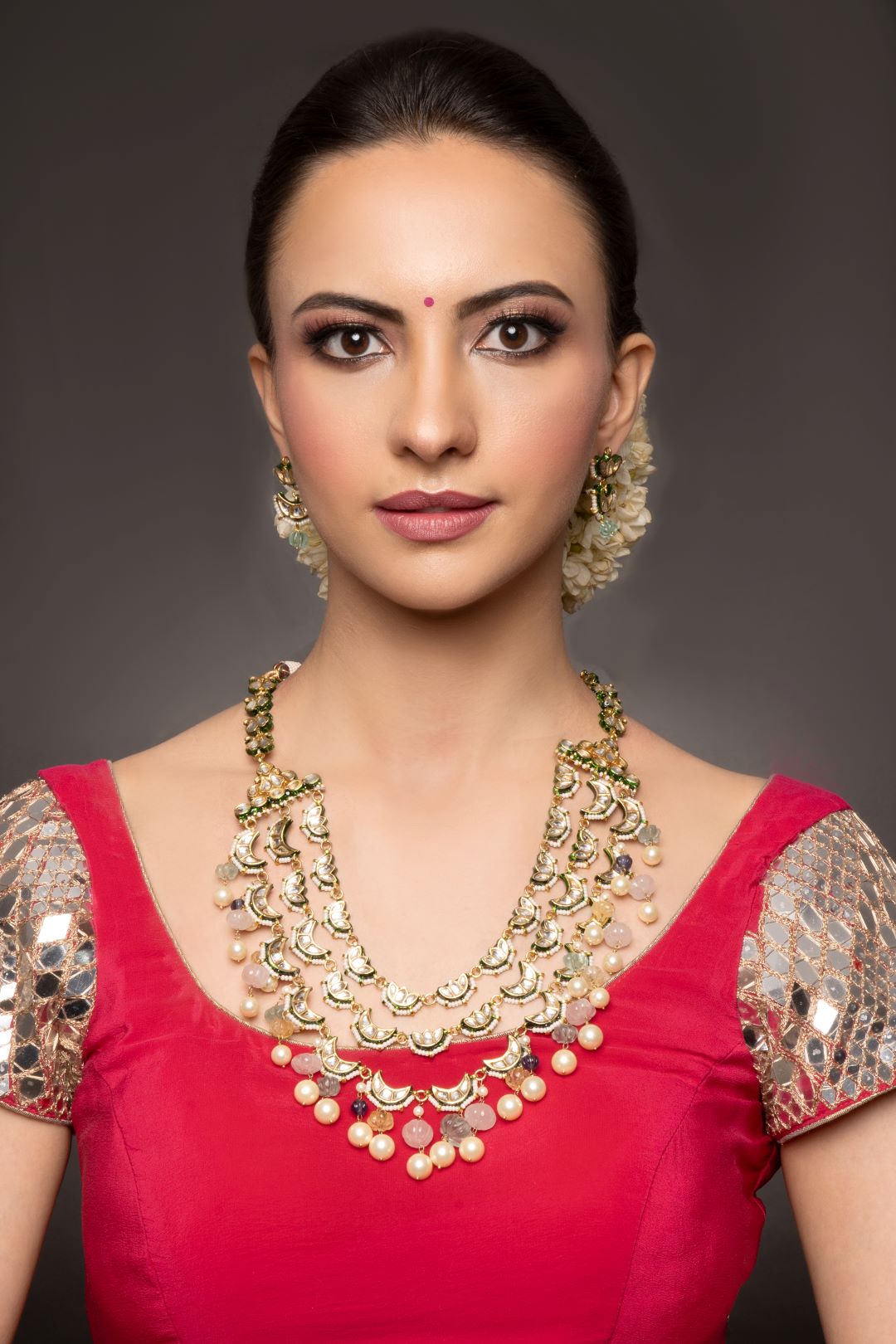Multilayer with Pearl Drops Long Kundan Necklace with Earrings - QUEENS JEWELS