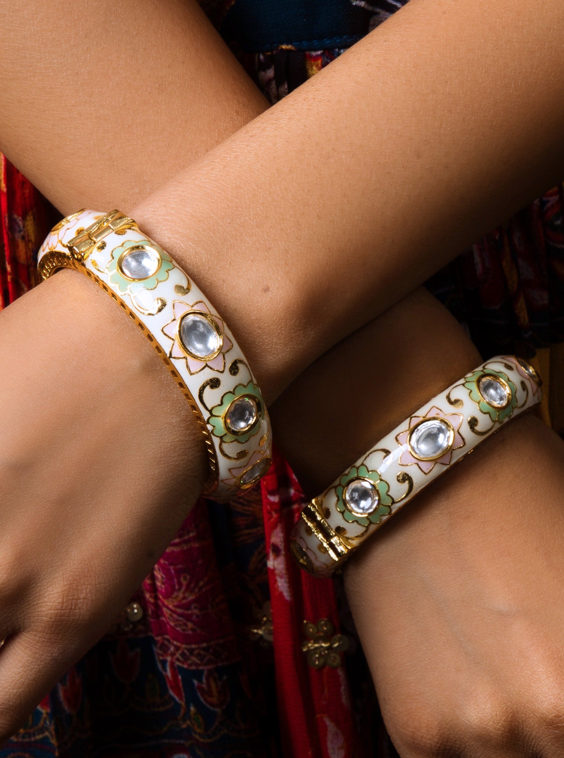 Opulent Opal Meenakari Kundan Bangle Set: Timeless elegance meets cultural heritage in this must-have accessory