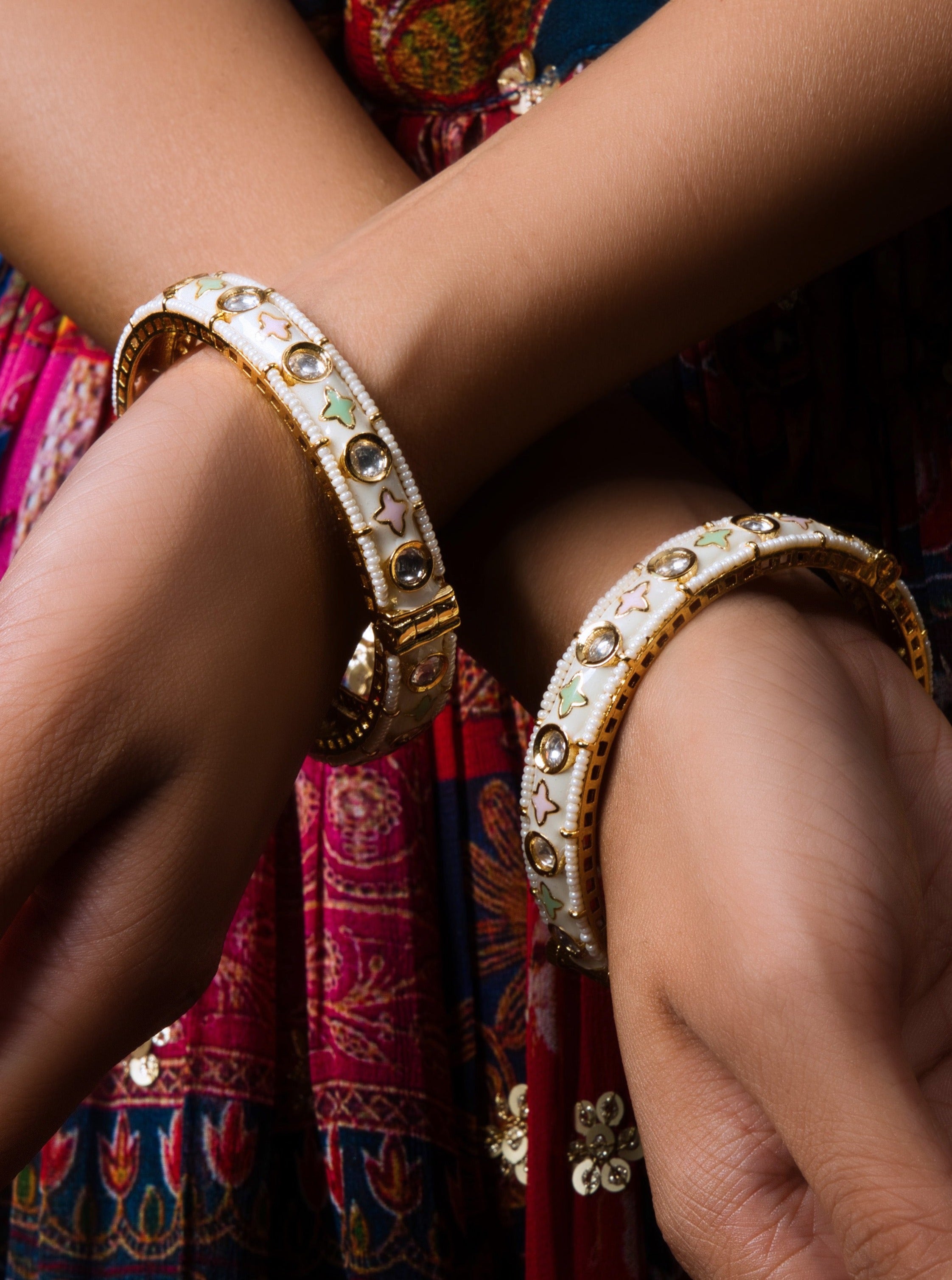 Opulent Meenakari Kundan Bangle Set - QUEENS JEWELS