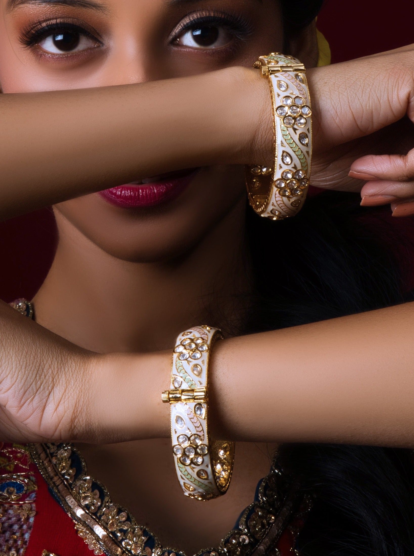 Ivory Meenakari Kundan Bangle Pair - QUEENS JEWELS