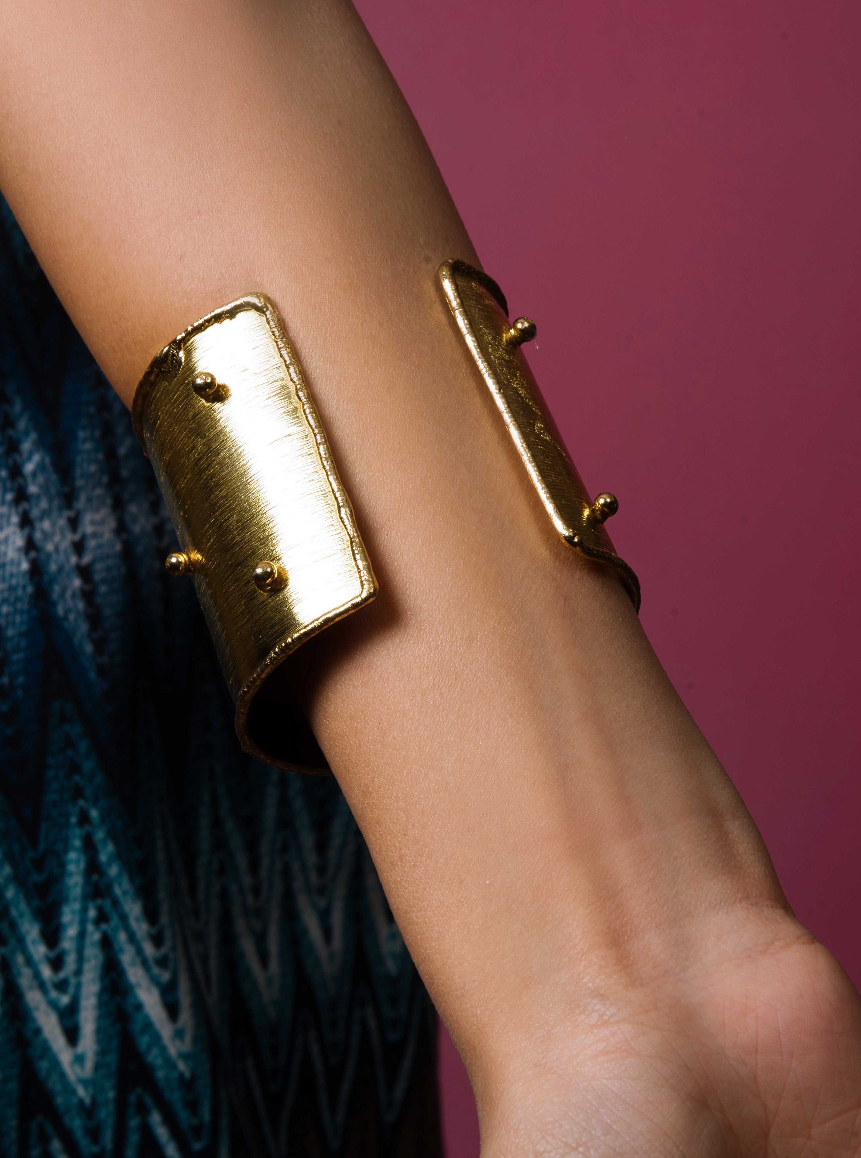 Gold Semi-precious Stone Adjustable Cuff - QUEENS JEWELS