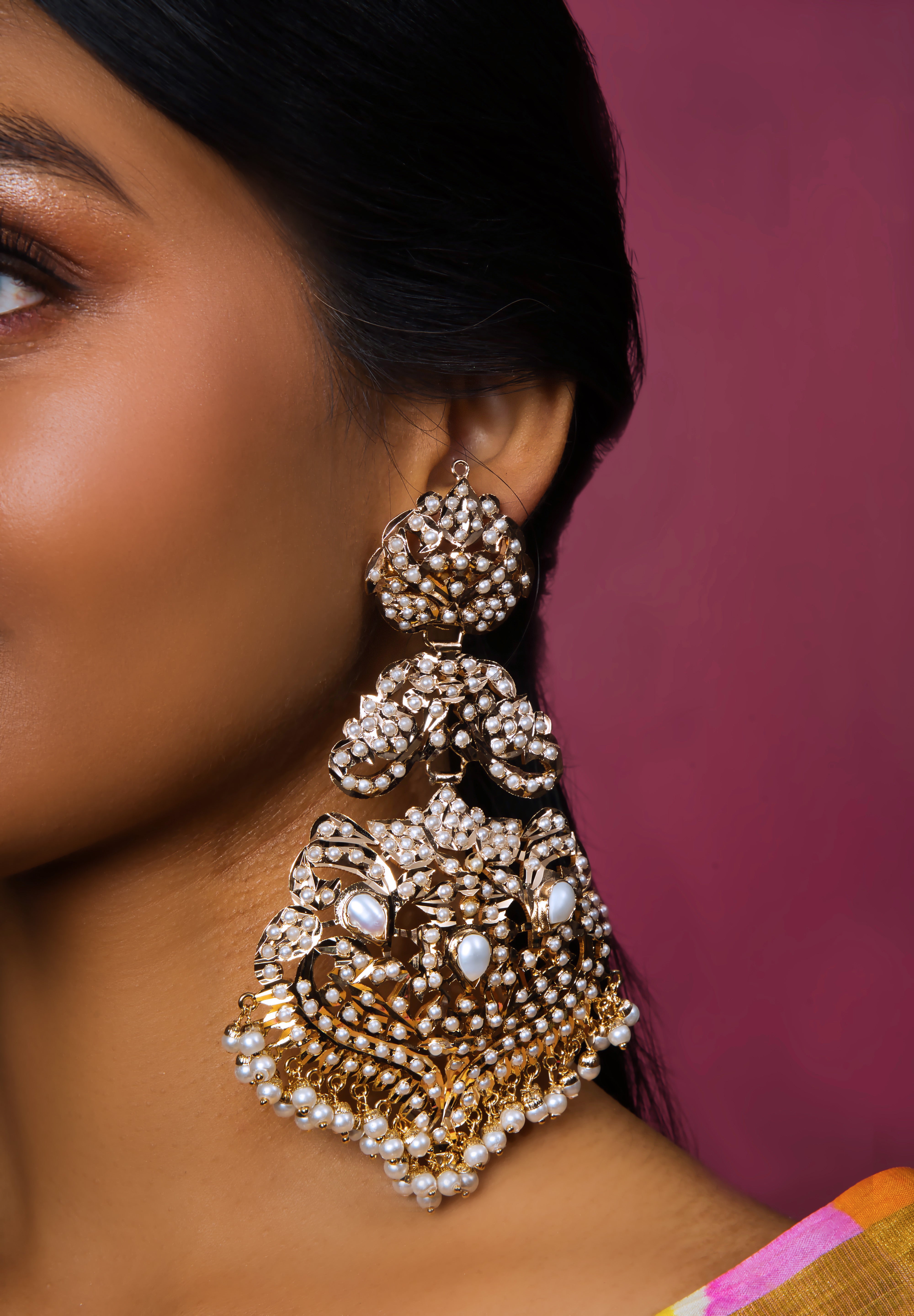 Pankh Chaandbali Pearl White earrings - QUEENS JEWELS