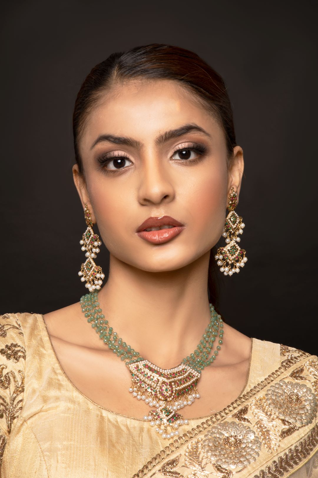 Mint Green Tanmaniya Necklace Set with Earrings - QUEENS JEWELS