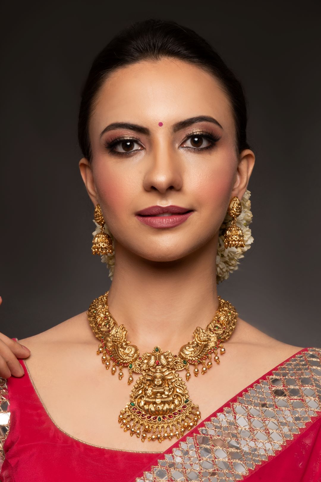 Meher Lakshmi Motif Temple Necklace Set with Earrings - QUEENS JEWELS