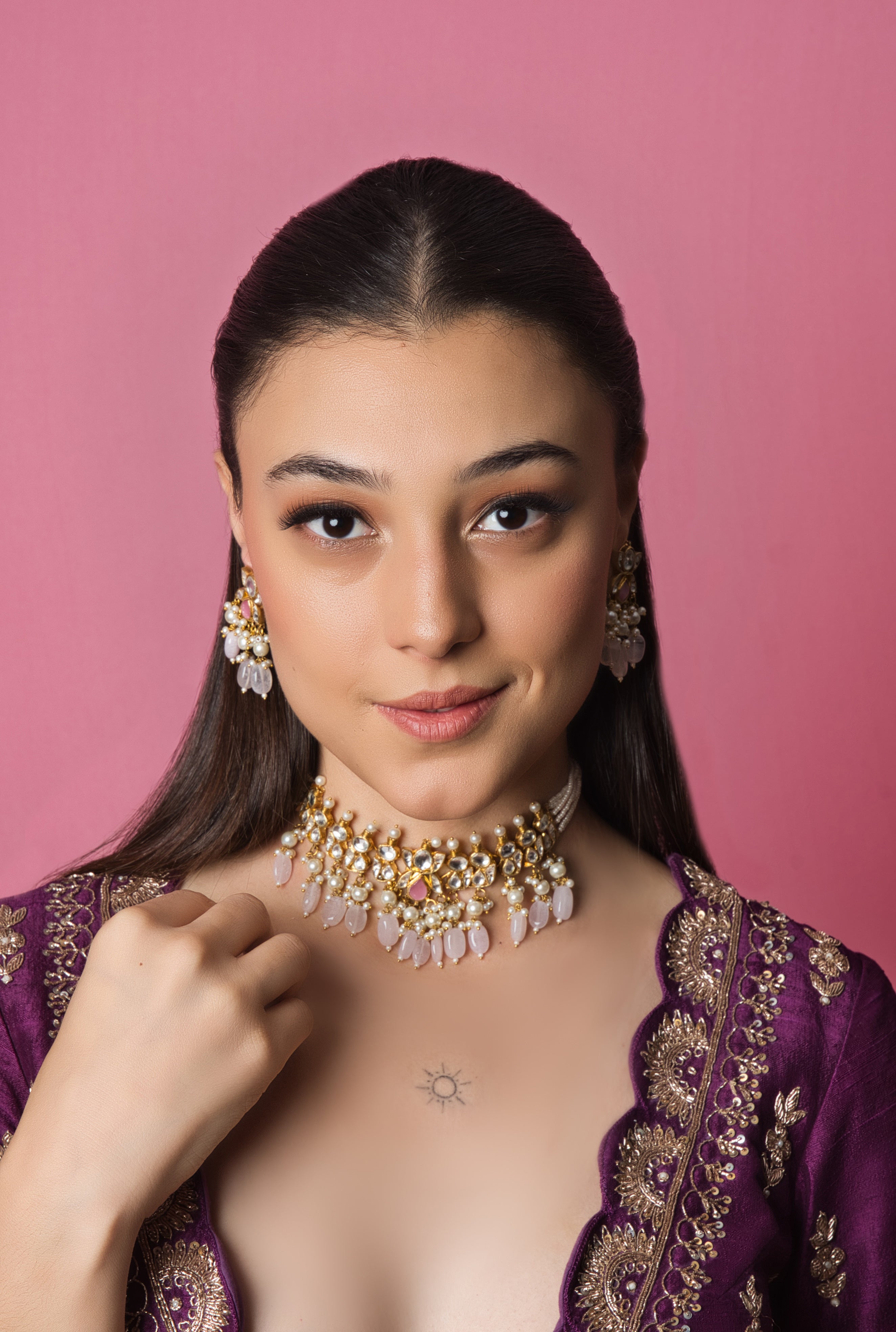 Ava Pink Pachi Kundan Choker Set - QUEENS JEWELS