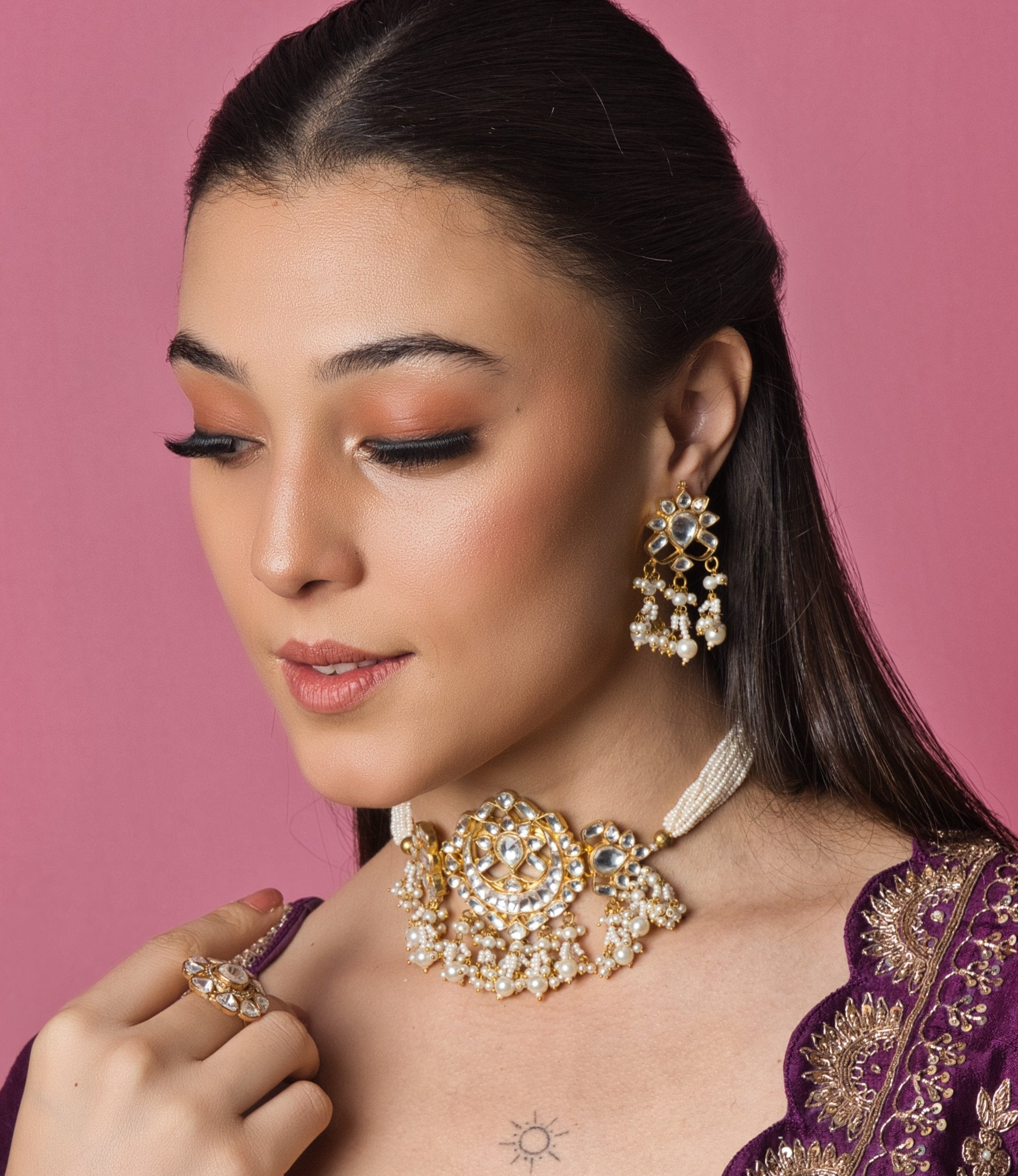 Alena Bridal Kundan Choker with Earrings (Necklace & Earrings Set) - QUEENS JEWELS