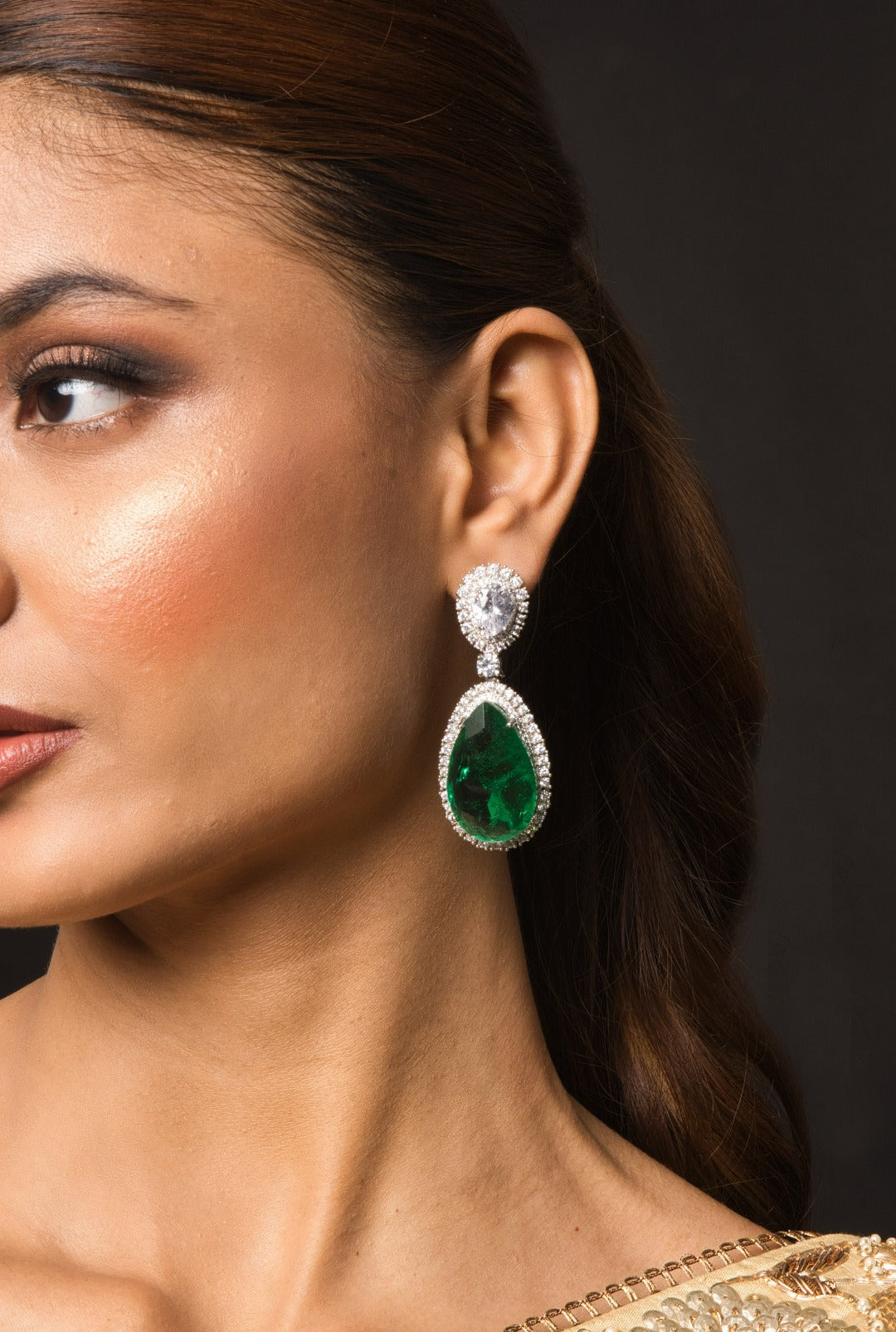 Arana Green American Diamond  Earrings - QUEENS JEWELS
