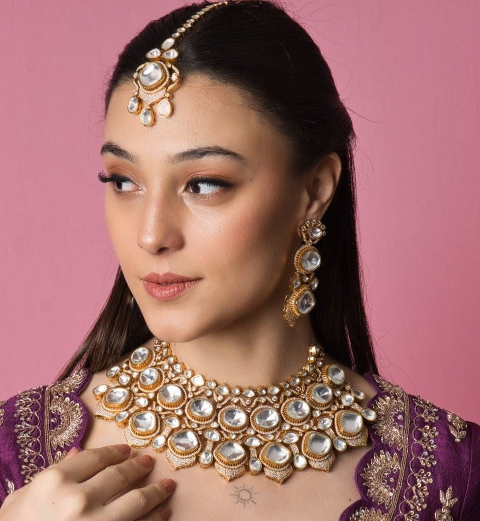 Aishwarya Big Polki Real Look Alike Bridal Set - with Earrings & Maangtikka - QUEENS JEWELS