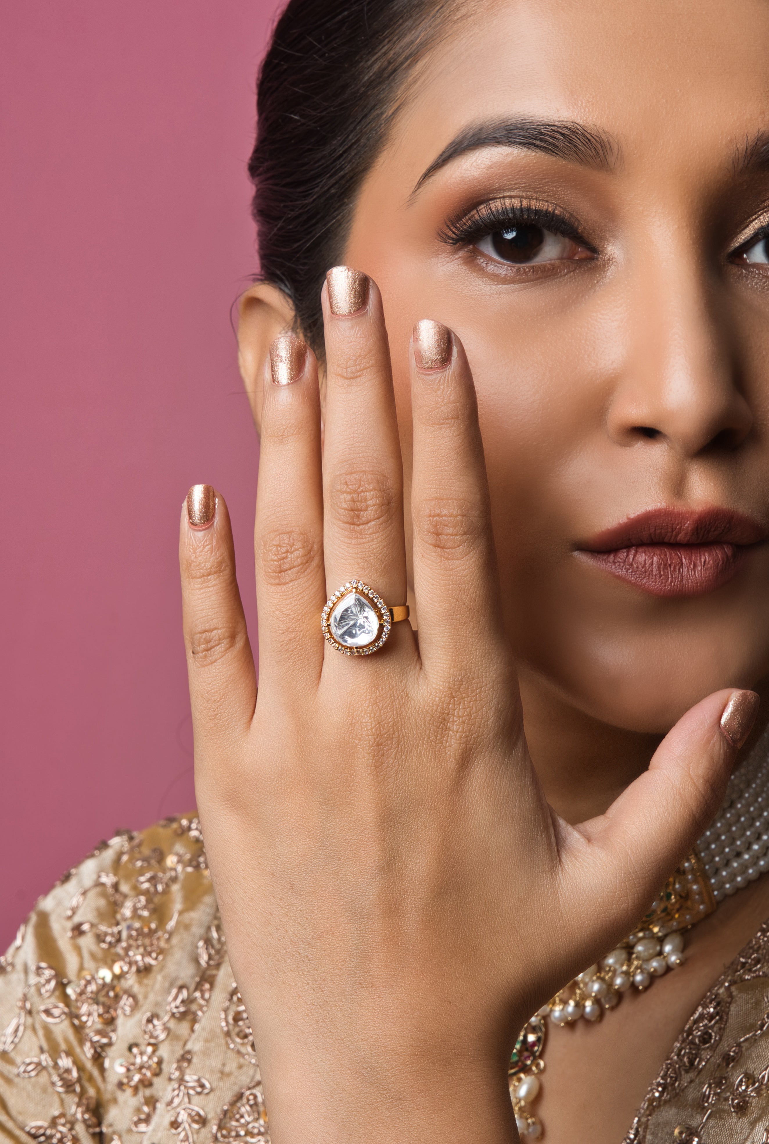 Royal Drop-shaped Kundan Ring - Adjustable - QUEENS JEWELS 
