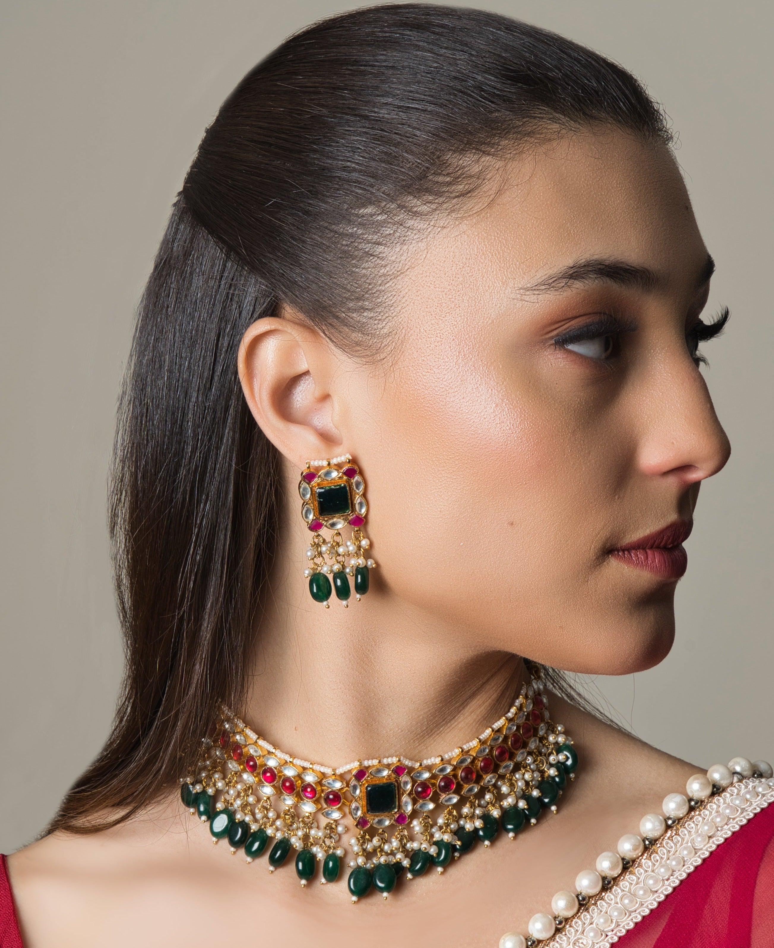 Sameera Multicolour Kundan Jewellery Set with Earrings - QUEENS JEWELS 