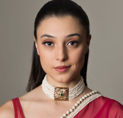 Adya Jadau MultiColour Choker with small pearls - QUEENS JEWELS