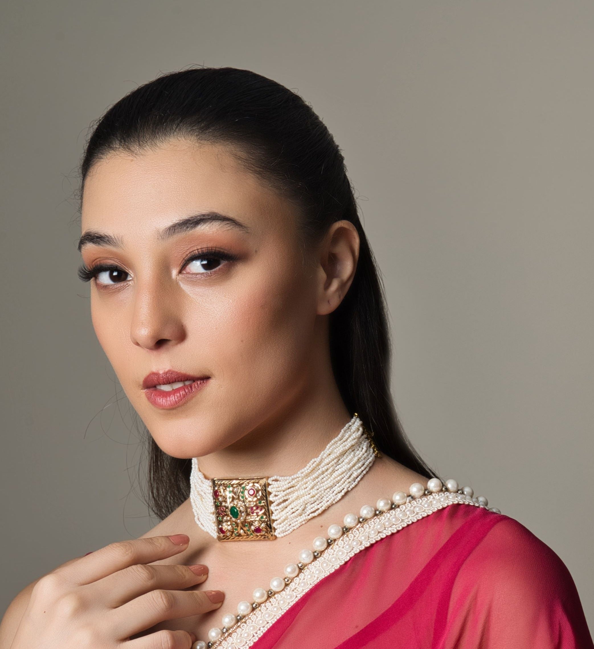 Adya Jadau MultiColour Choker with small pearls - QUEENS JEWELS