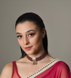 Chic Jadau Square Tukdi Red Choker - QUEENS JEWELS