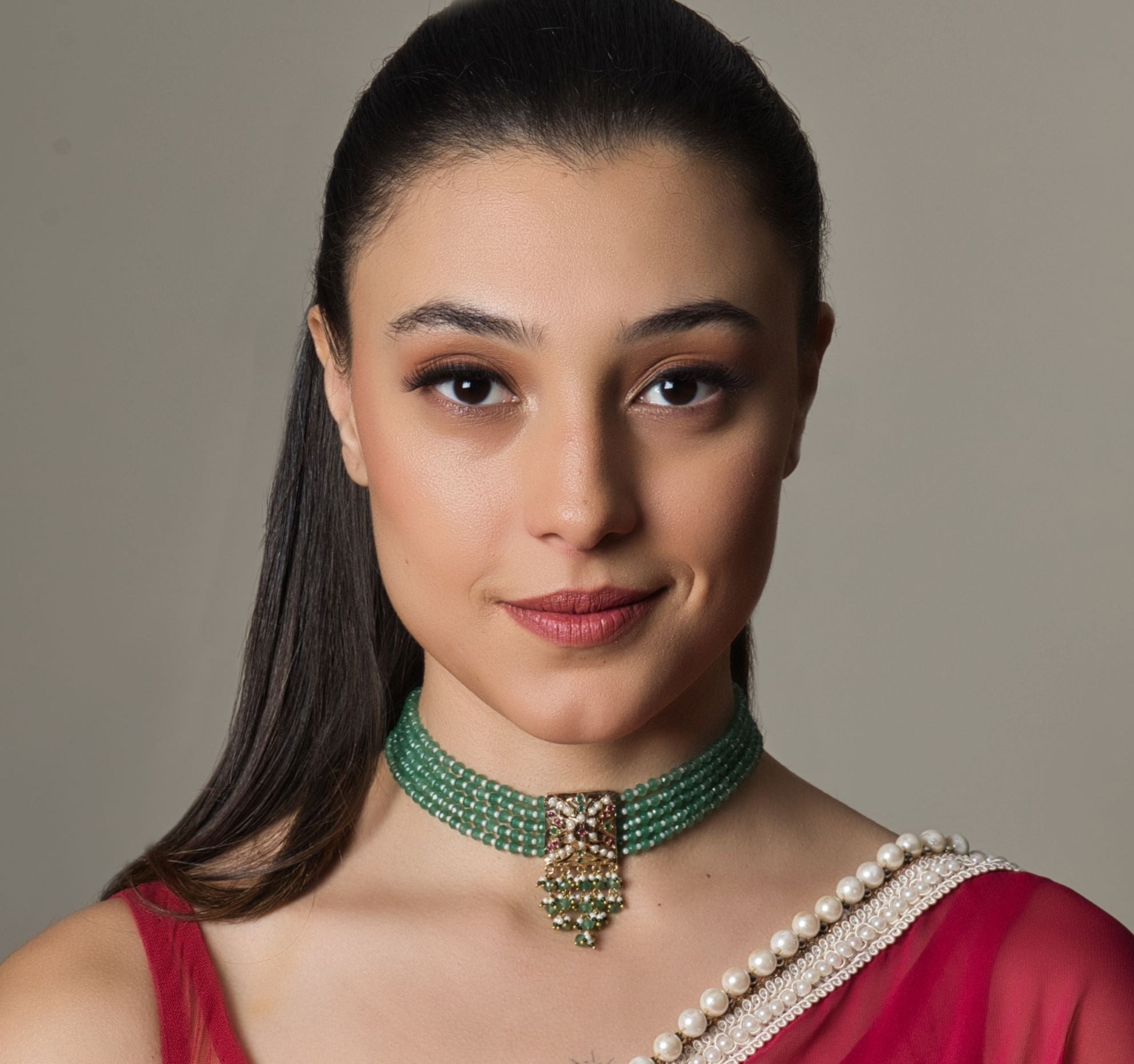 Chic Square Tukdi Green Choker with adjustable dori for a perfect fit, featuring trendy, vibrant design and striking details.