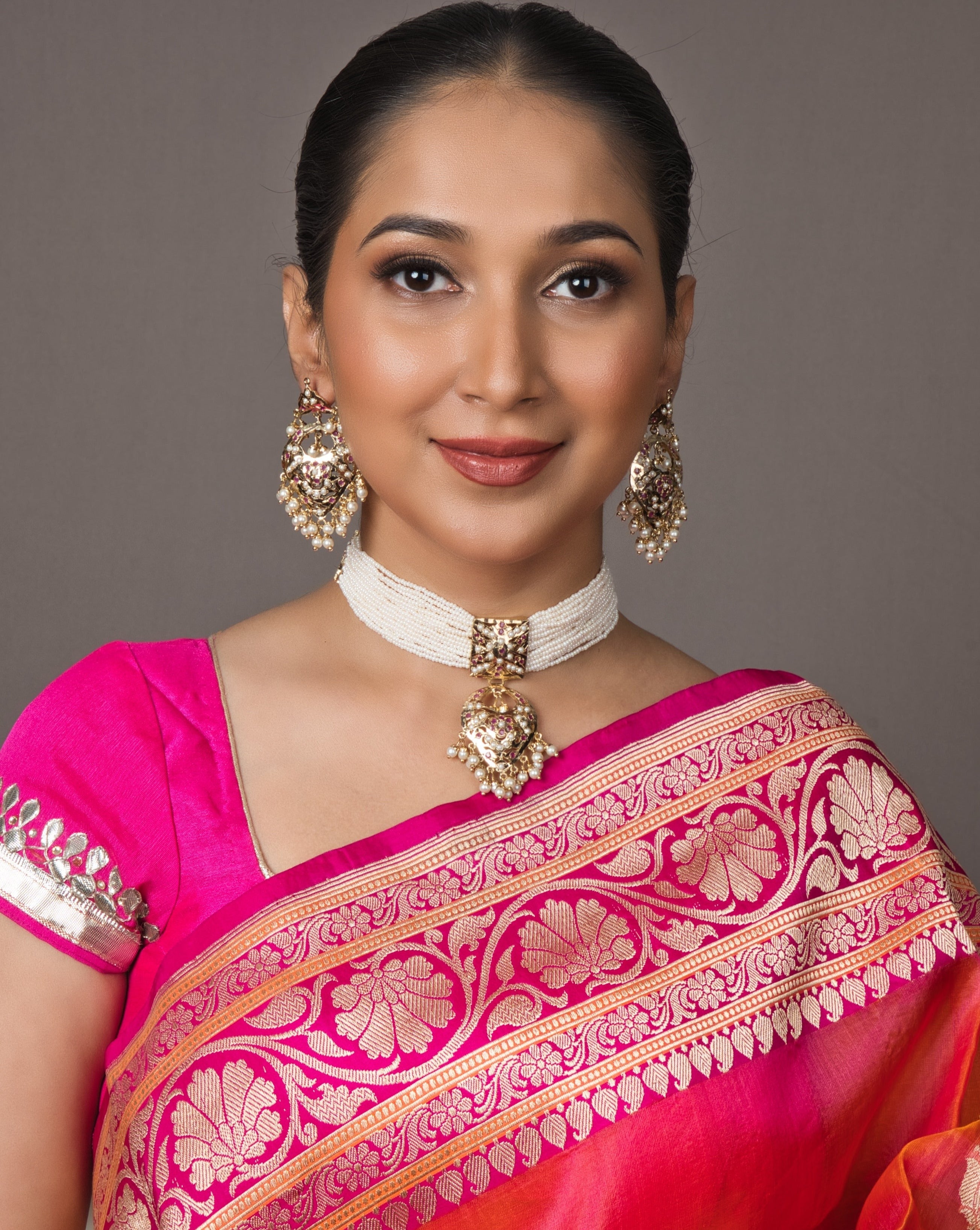 Exquisite Jadau Choker Set - with Earrings - QUEENS JEWELS