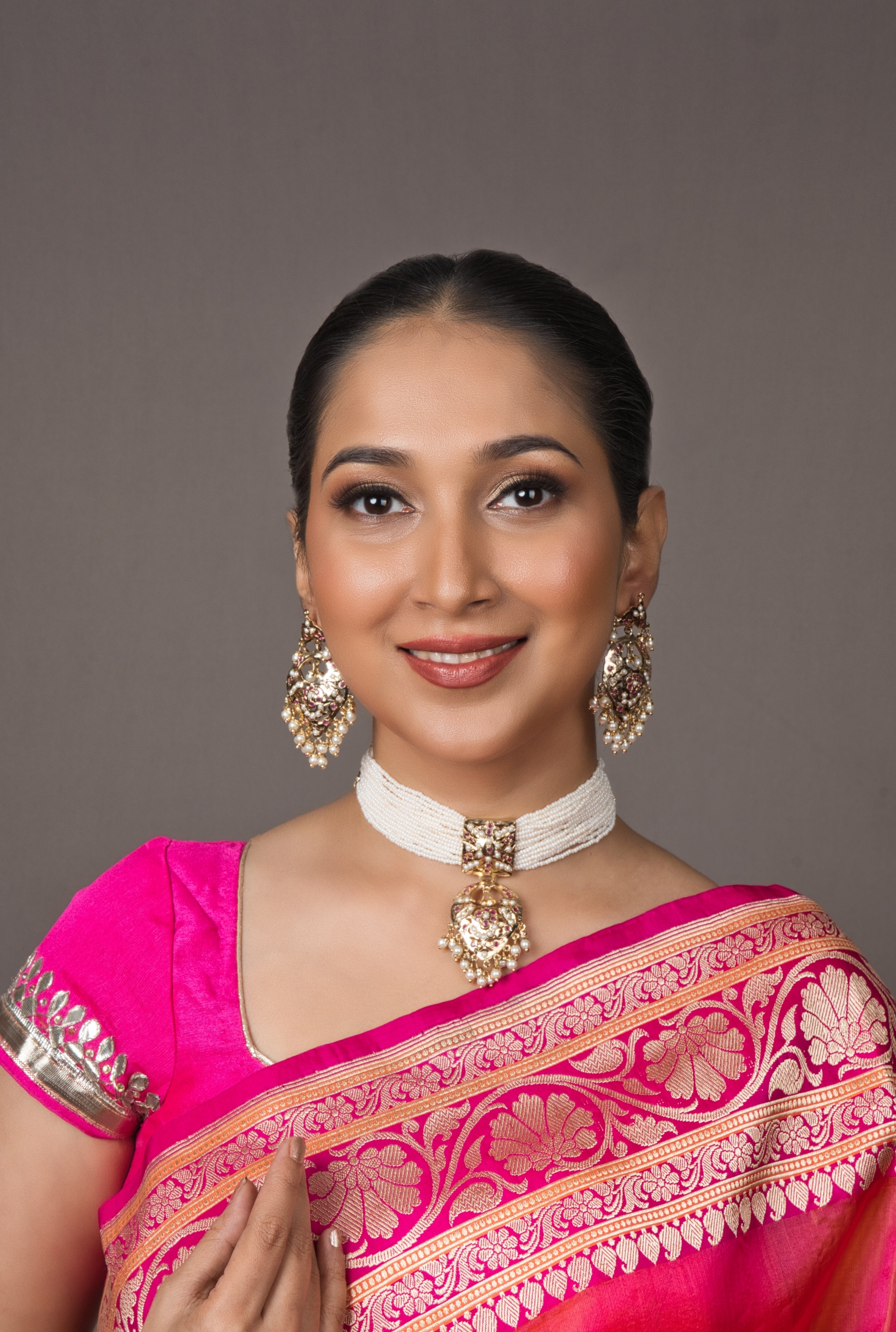 Exquisite Jadau Choker Set - with Earrings - QUEENS JEWELS