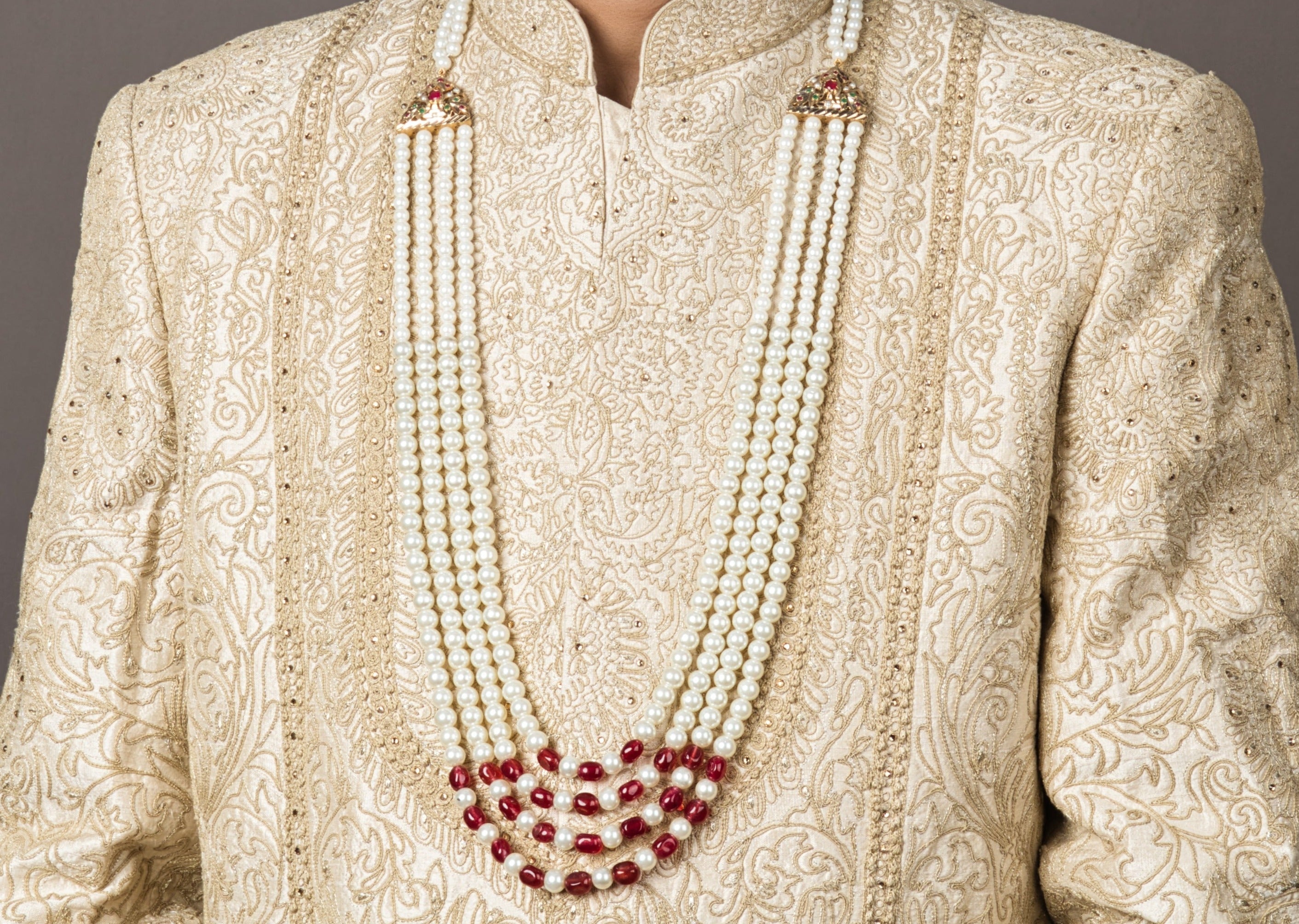 Regal Red and White Groom Sherwani Mala - QUEENS JEWELS 