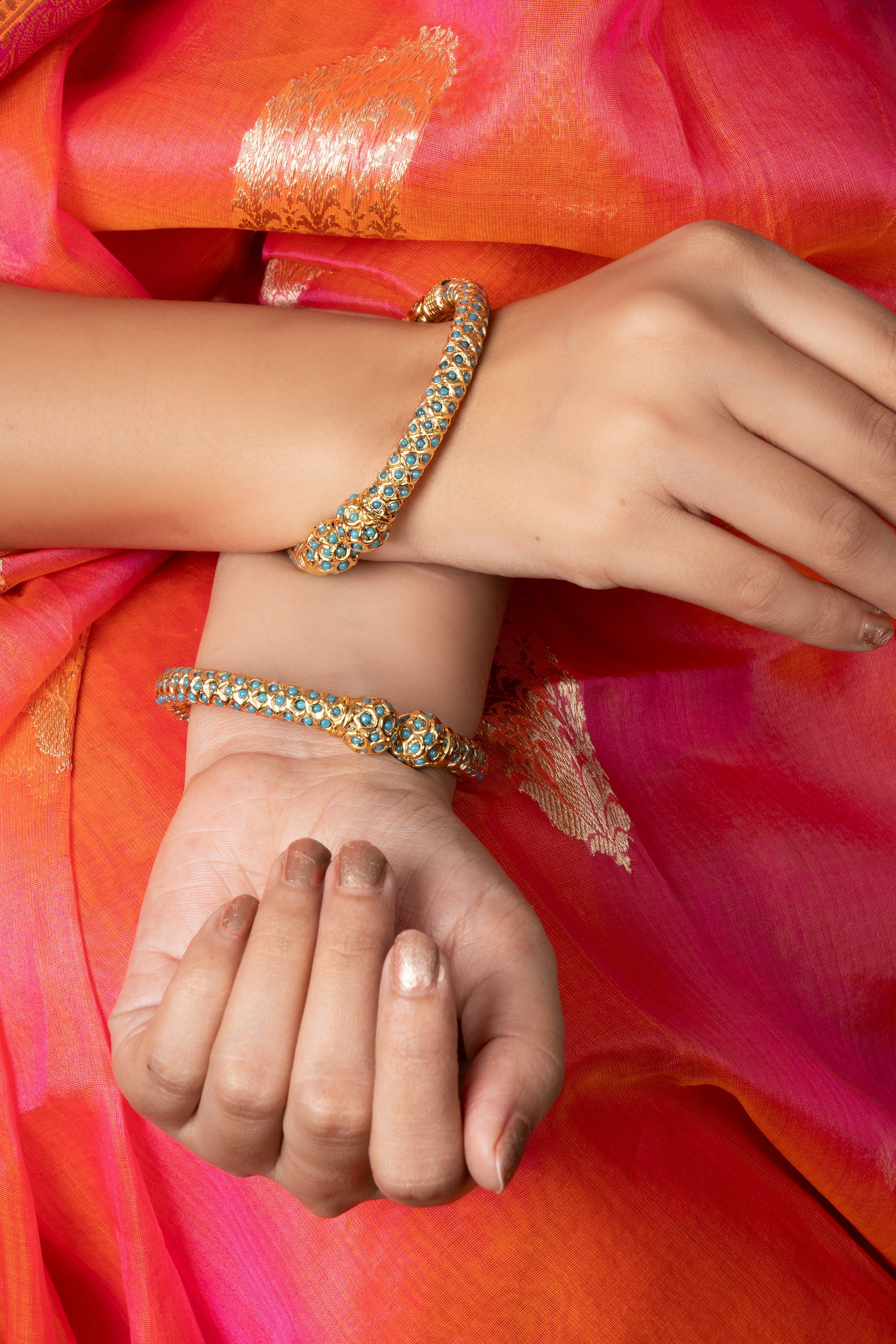 Elegant Feroza Sonamoti openable bangles pair, handcrafted with intricate detail for a traditional and festive look.