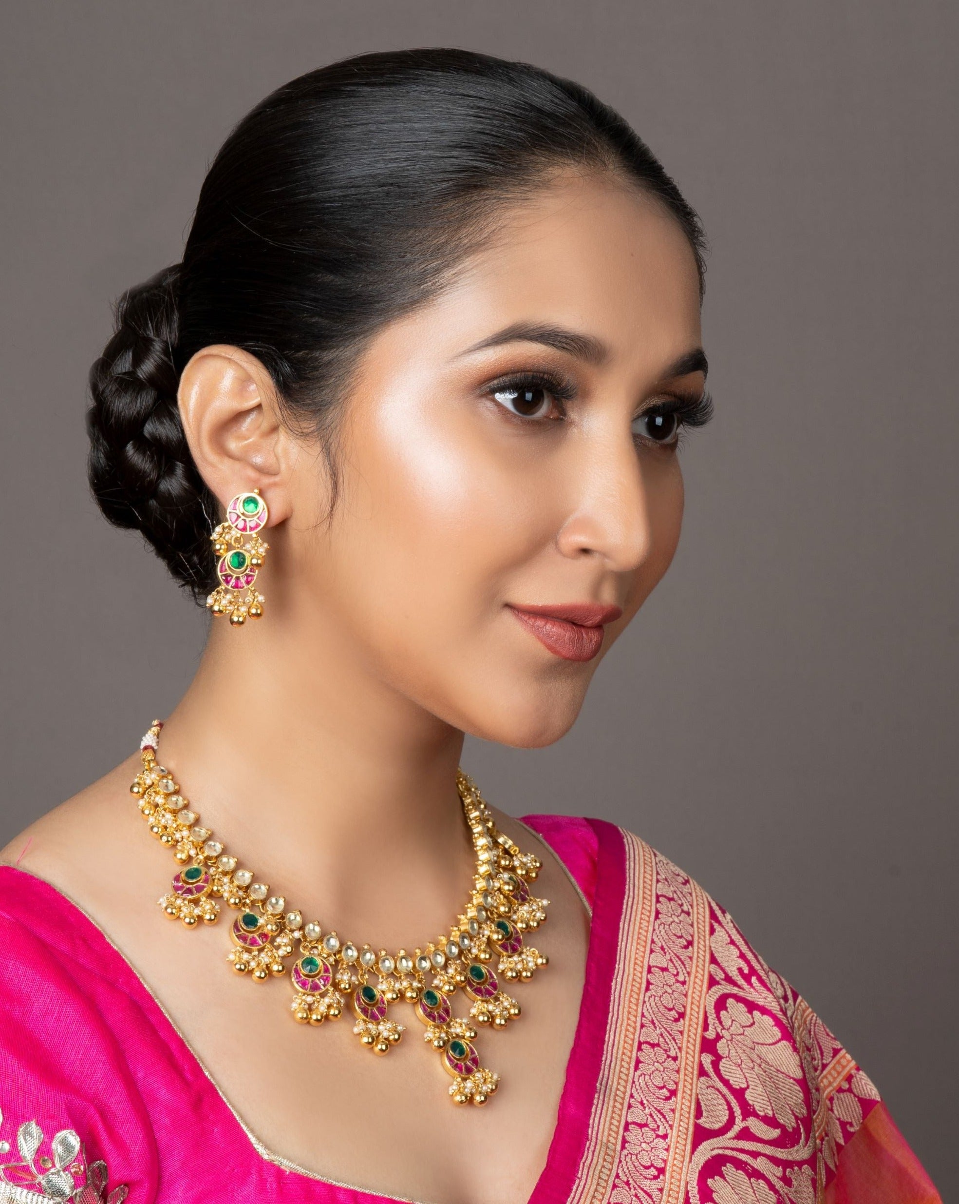 Multi Colour Kundan Necklace and Earrings Set - QUEENS JEWELS