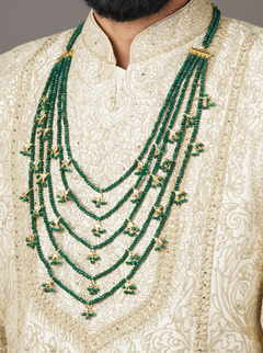 Majestic Multilayer Kundan Groom Sherwani Mala - Green - QUEENS JEWELS 