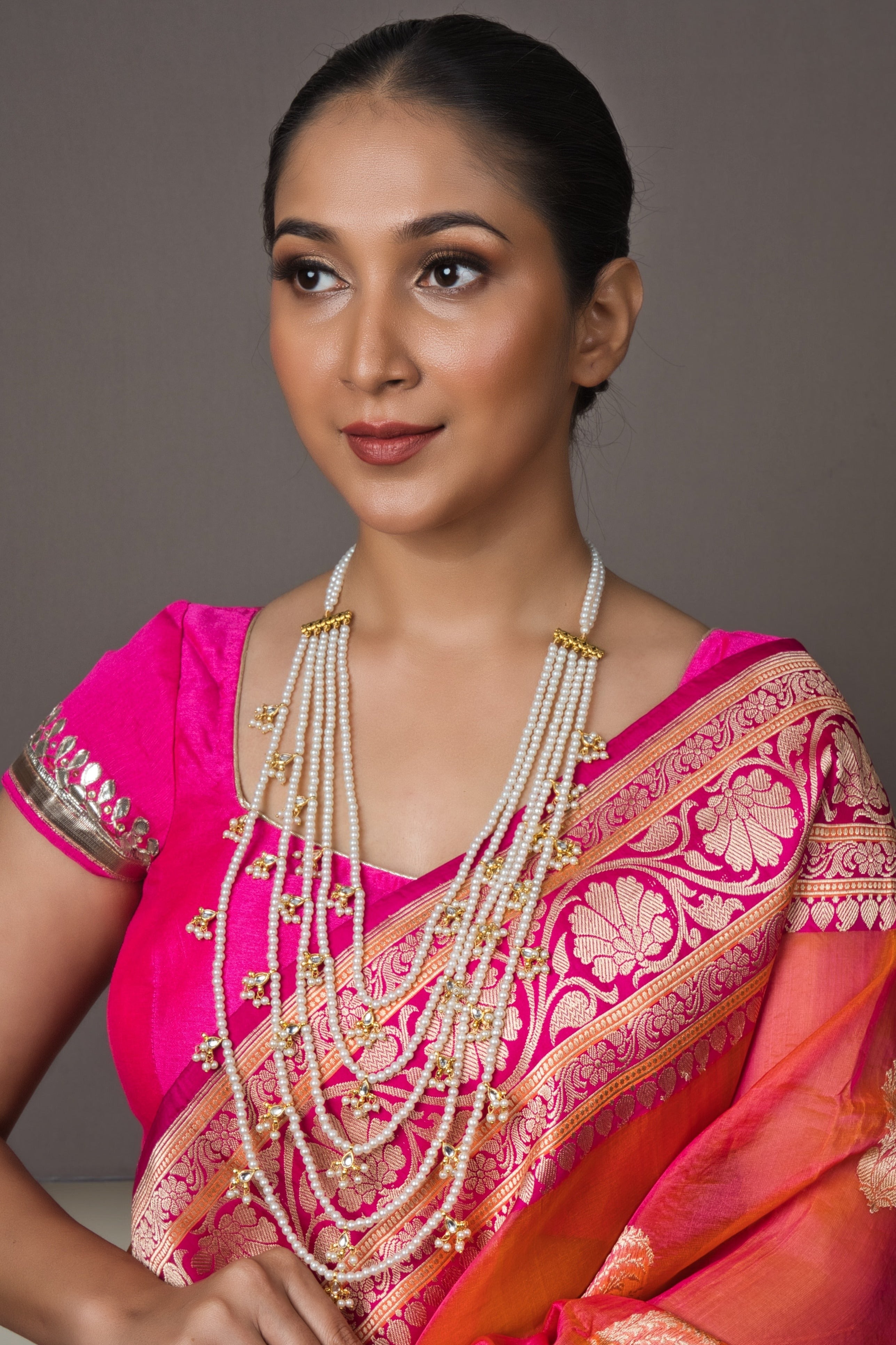 Pearl Panch Lada Kundan Biya Necklace - QUEENS JEWELS 