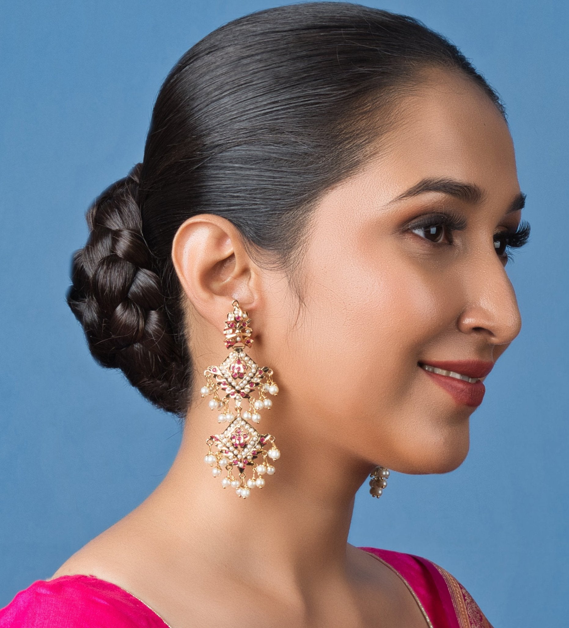 Inara Jadau Chandbaali Earrings - QUEENS JEWELS