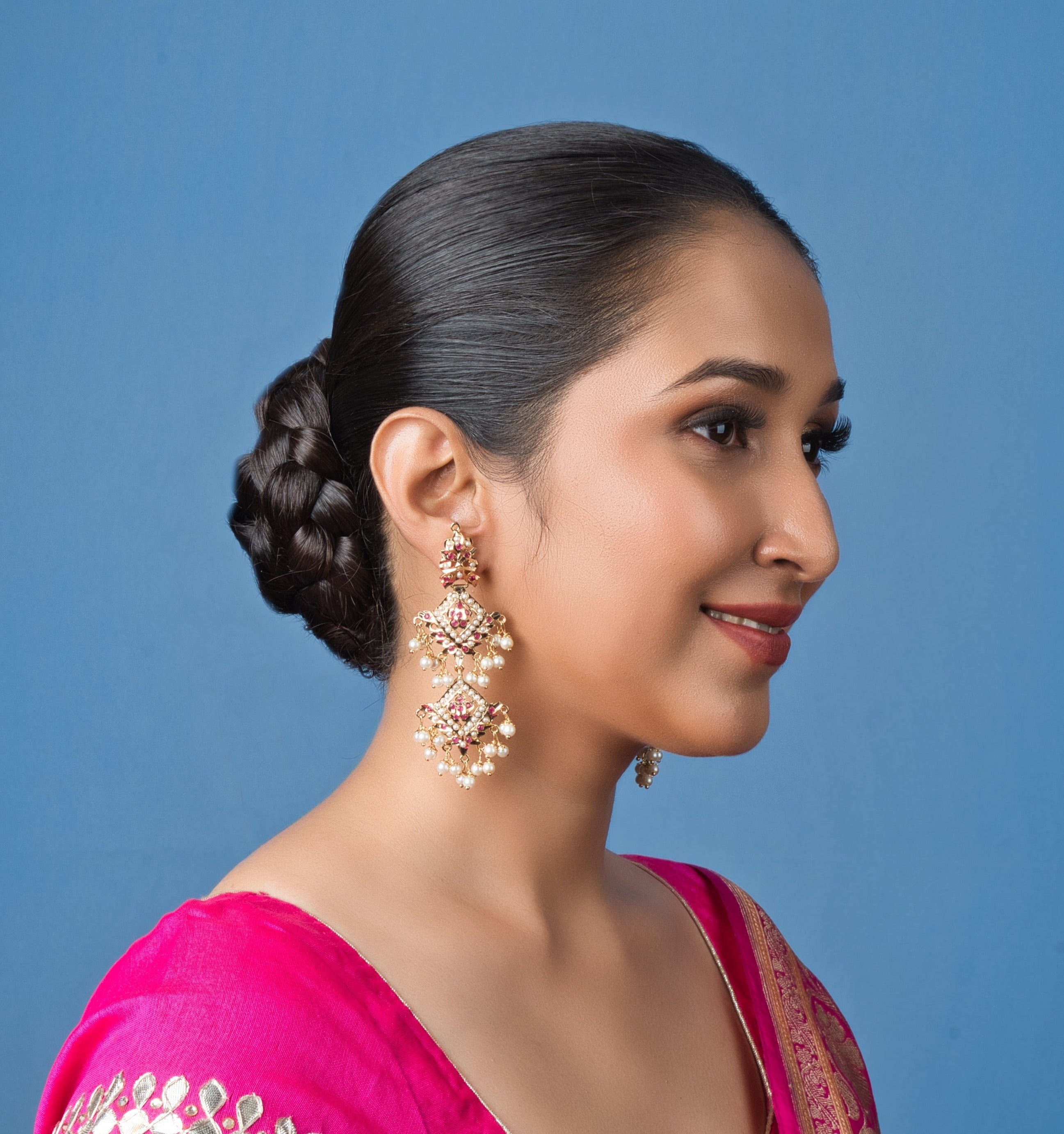 Inara Jadau Chaandbali Earrings - Red - QUEENS JEWELS