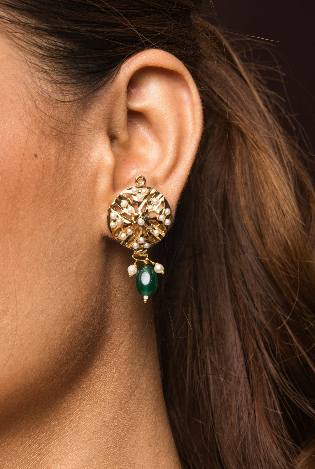 Amya Jadau Green Earrings - QUEENS JEWELS