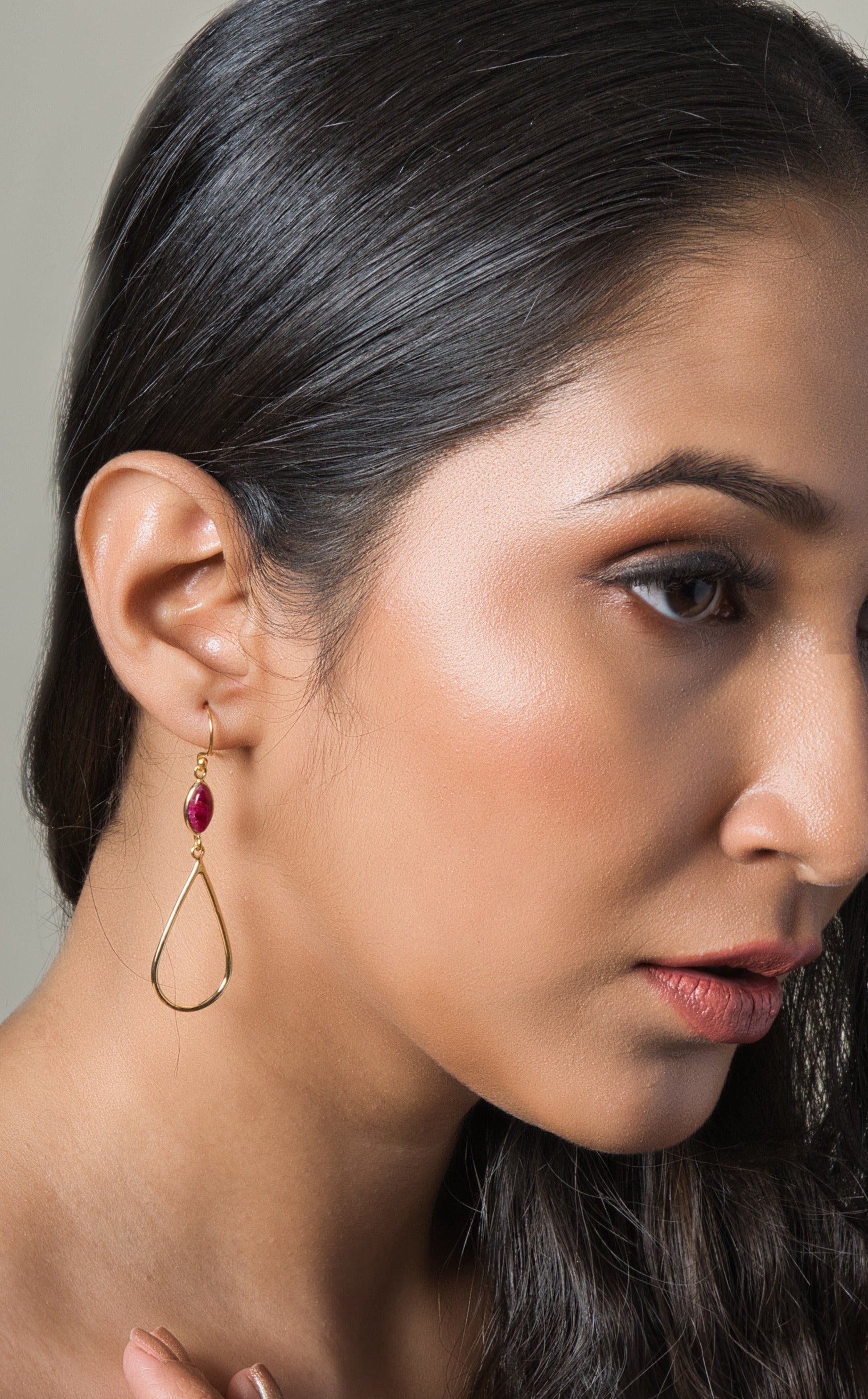 Pink Raindrop Stone Danglers - QUEENS JEWELS 