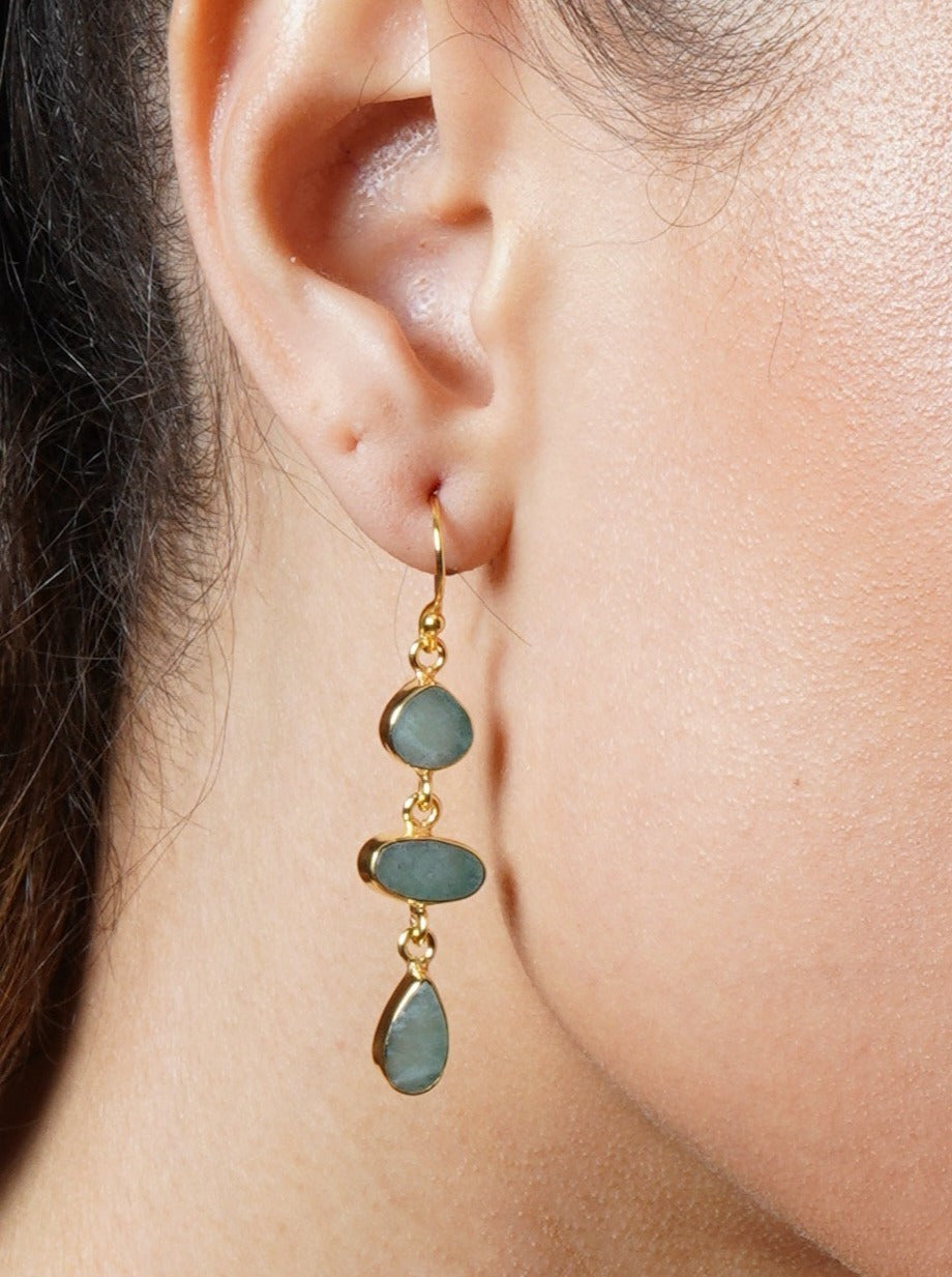 Turquoise Triple Stone Earrings, handcrafted contemporary accessories
