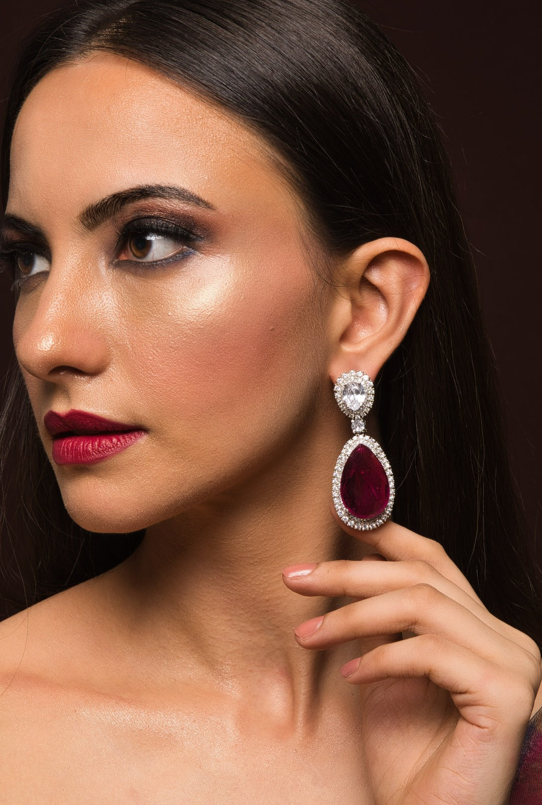 Arana Red American Diamond  Earrings - QUEENS JEWELS
