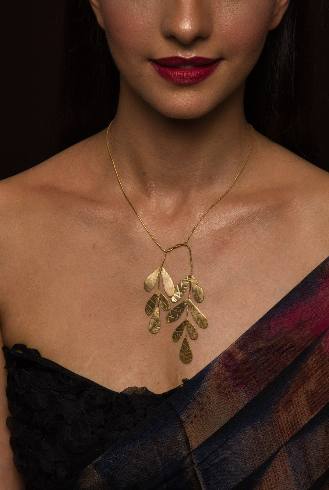 Ziya Gold Plated Leaf Necklace - QUEENS JEWELS