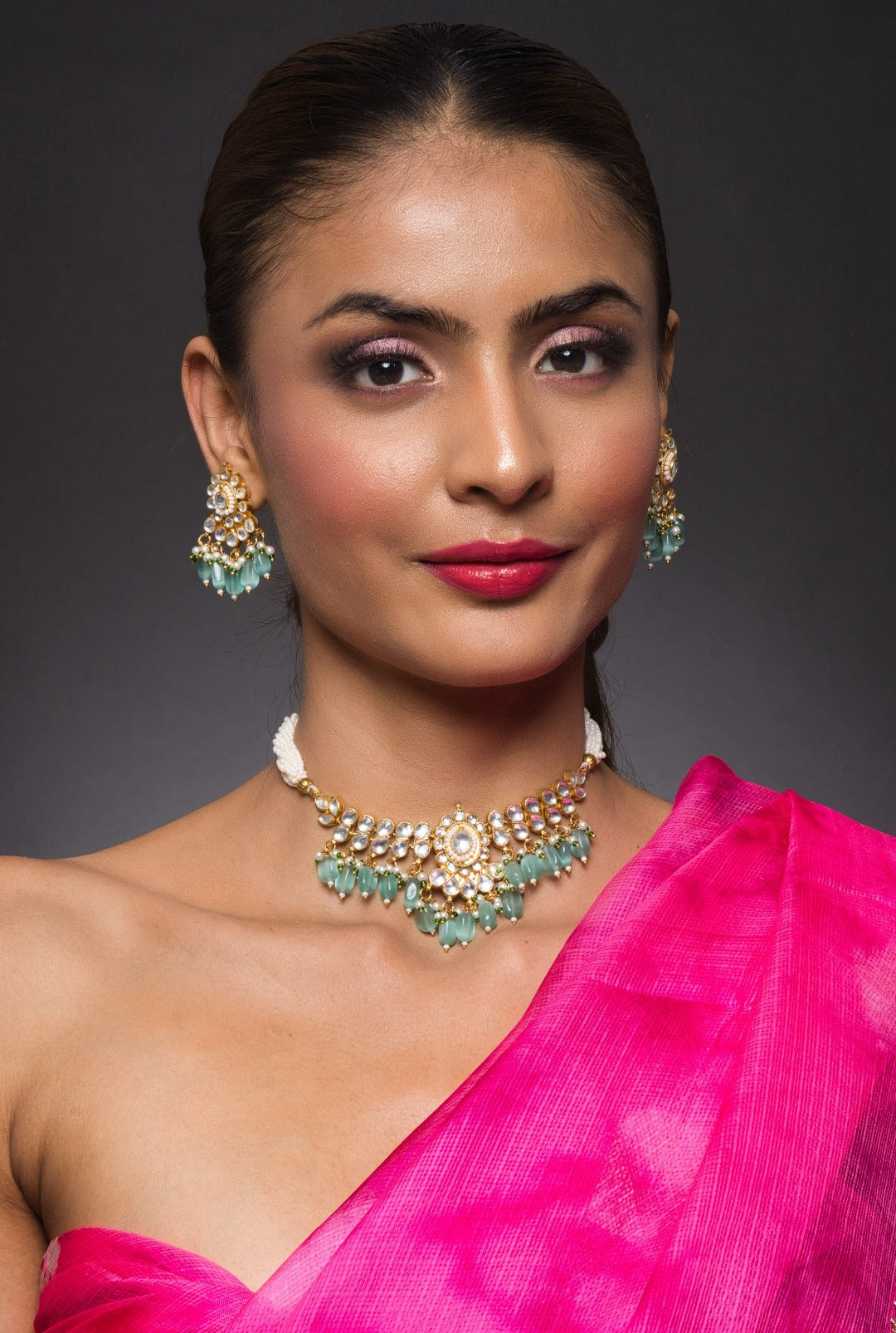 Aasya Mint Kundan Choker Necklace Set - QUEENS JEWELS