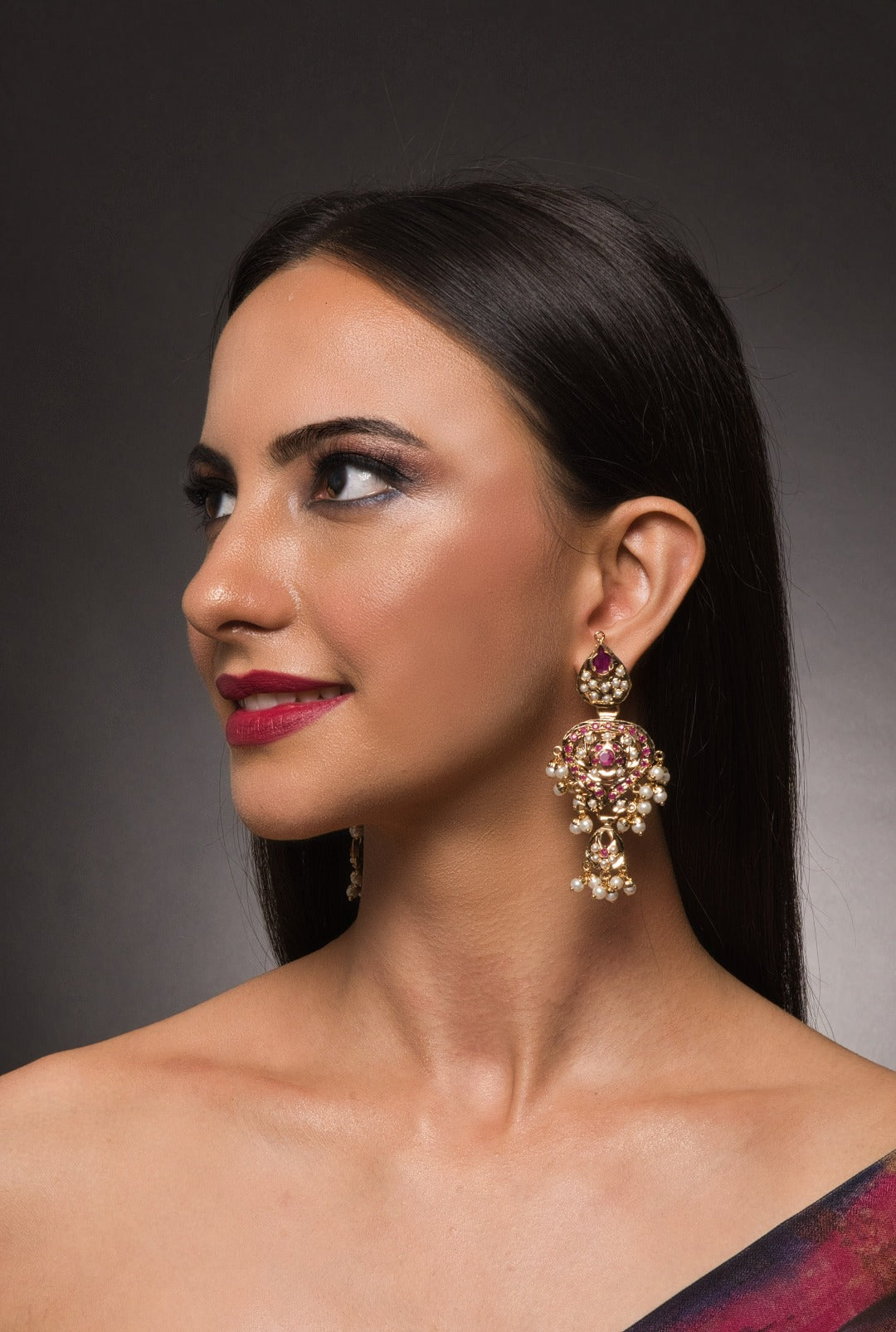 Aahana Pink Jadau Chaandbali Earrings - QUEENS JEWELS
