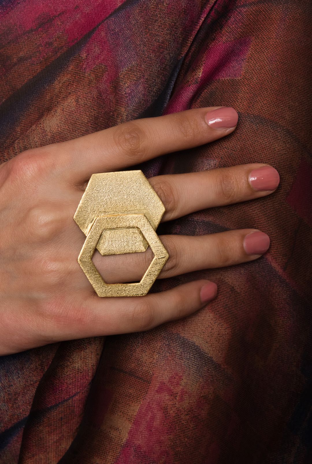 Ella Double Hexagon Adjustable Ring - QUEENS JEWELS