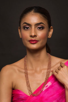 Multi Layered Rose Pink Designer Pearl String Necklace - QUEENS JEWELS 