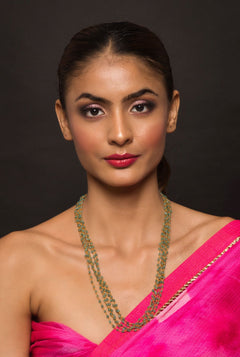 Multi Layered Green Designer Pearl String Necklace - QUEENS JEWELS 