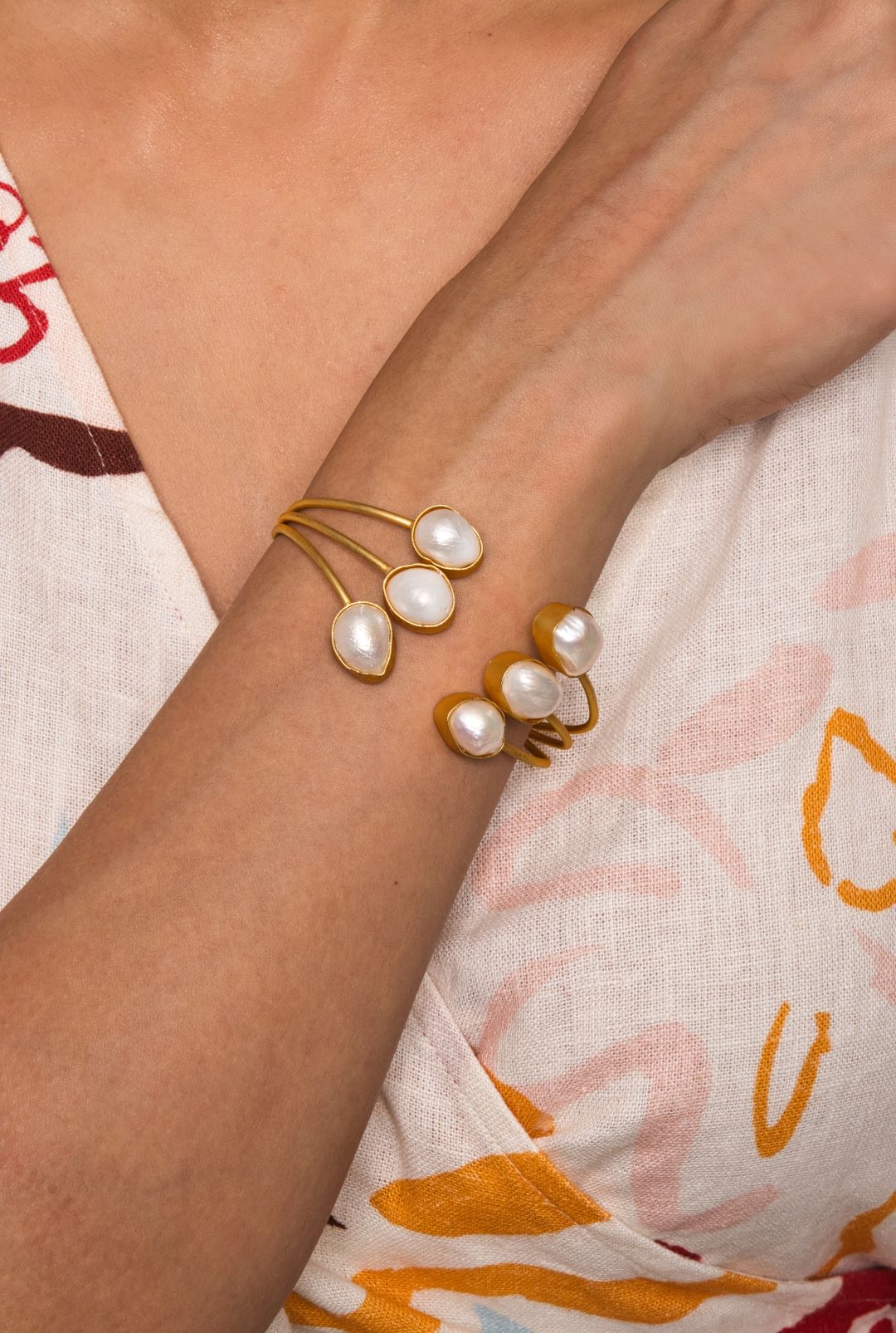 Myra Gold plated Pearl Adjustable Bracelet - QUEENS JEWELS