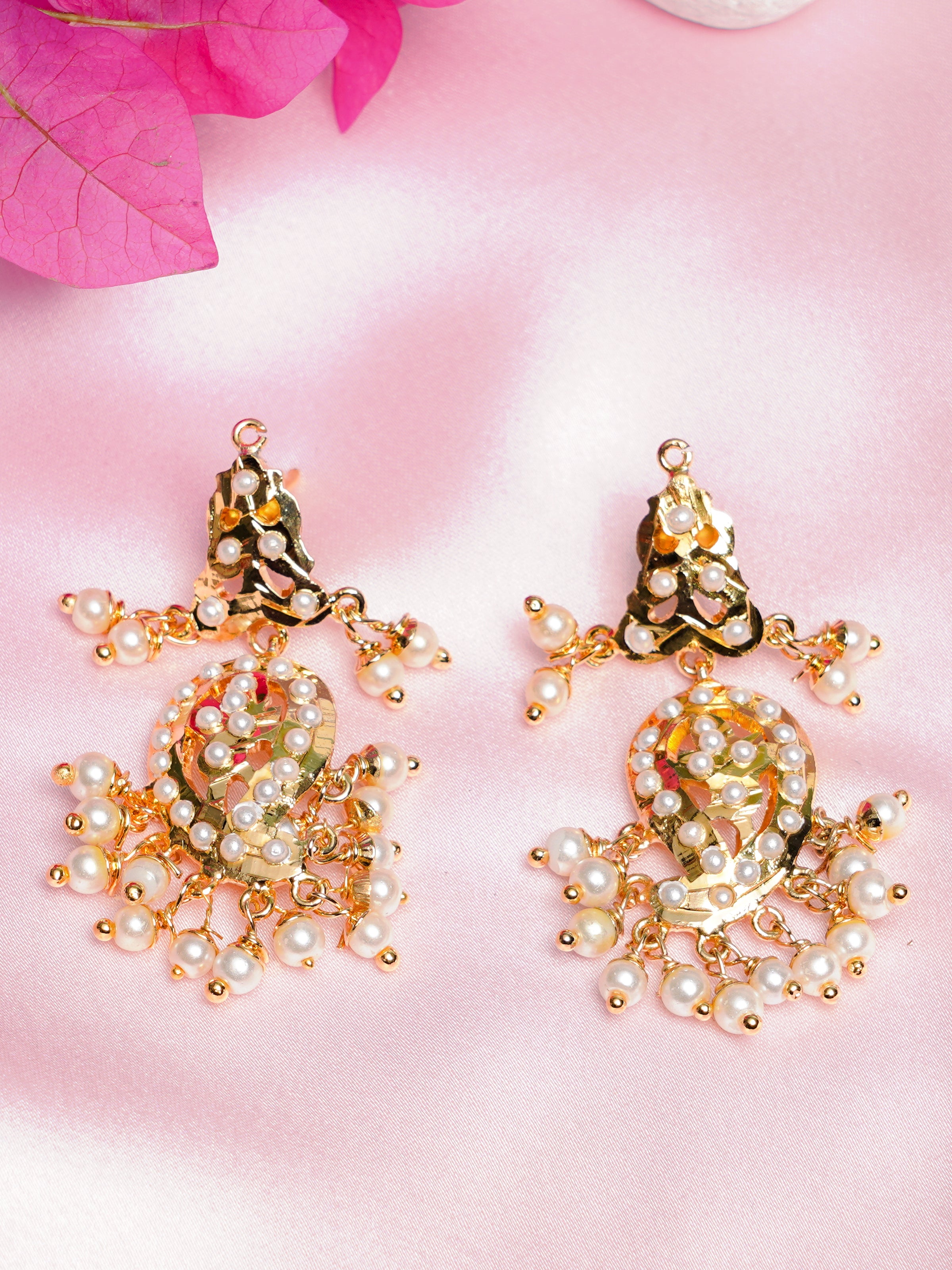 All white pearls small jadau chaandbali earrings