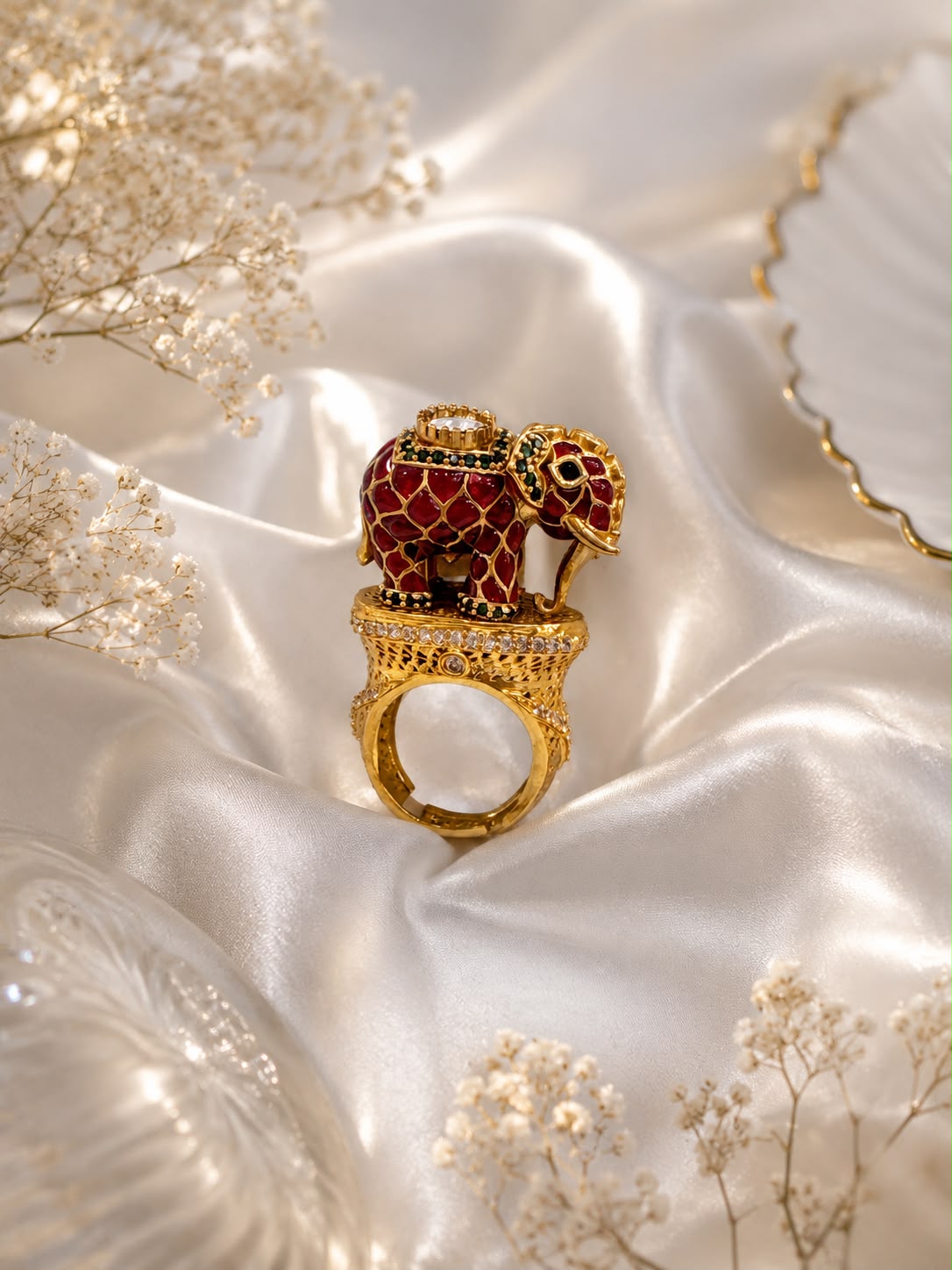 Red Gajraj Adjustable Ring 
