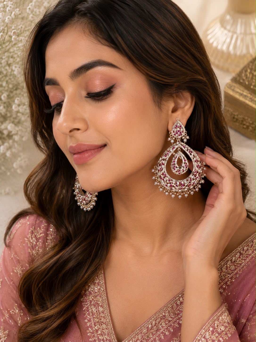 Red Jhumka Chandbali Earrings