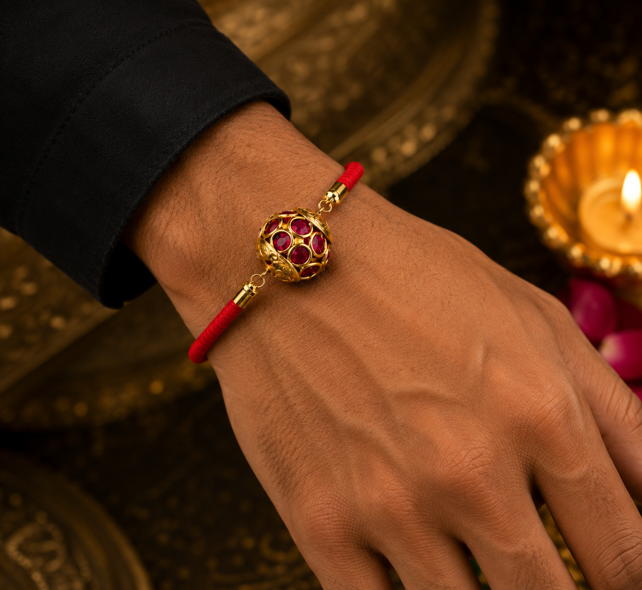 Red Kundan Adjustable Rakhi men's