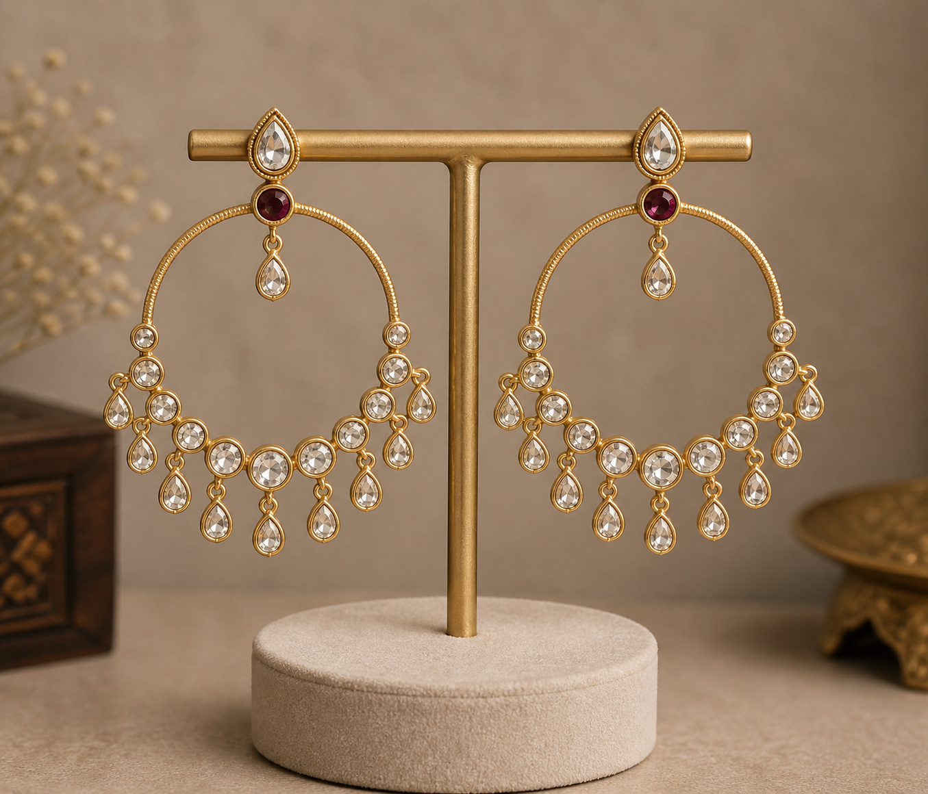 Amara Kundan Chandbali Earrings - QUEENS JEWELS 